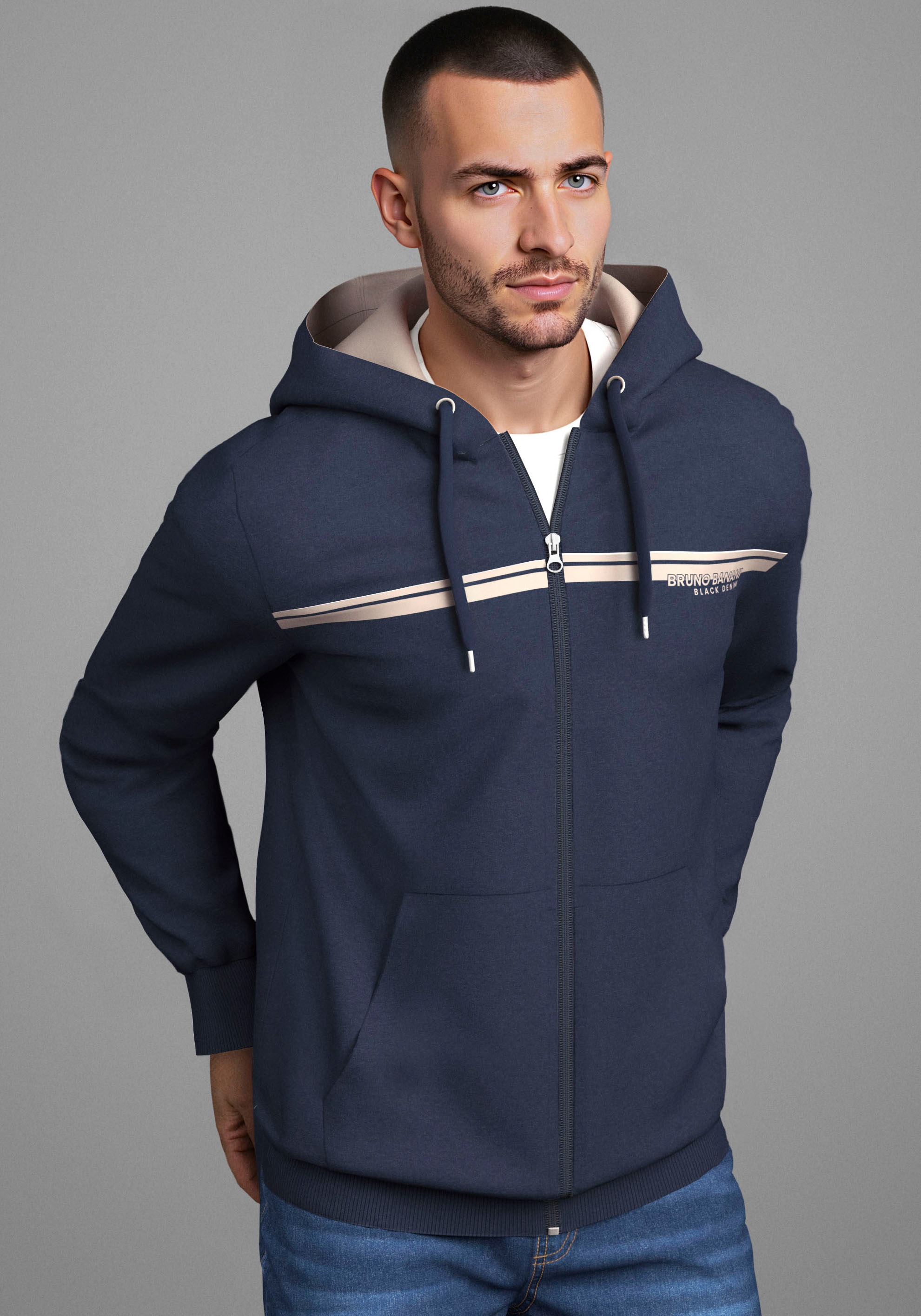 Bruno Banani Sweatjacke, moderner Brustprint günstig online kaufen