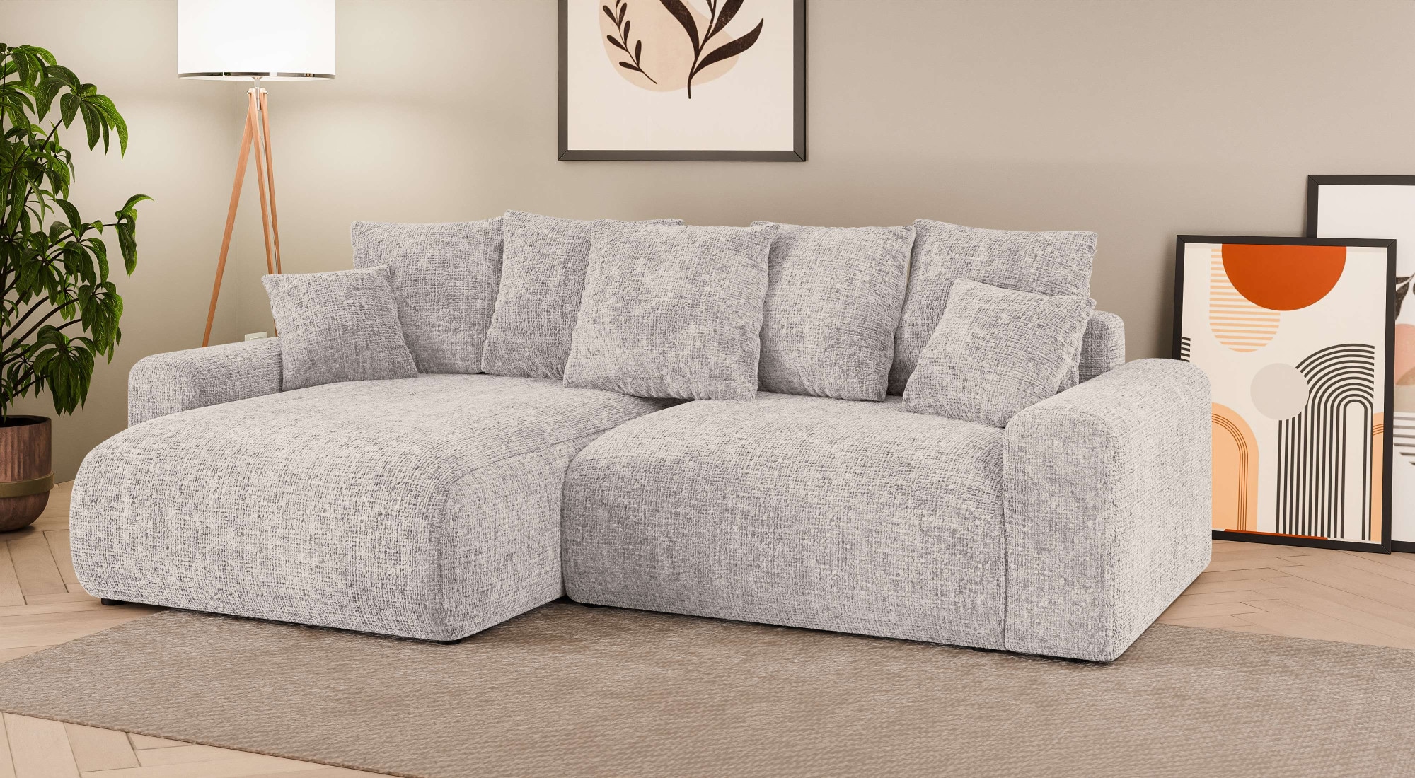 Home affaire Ecksofa »LAKESIDE klein mit Bettfunktion und Bettkasten, B/T/H 235/142/84 cm«, L-Form, Recamiere beidseitig montierbar, mit Wellenunterfederung