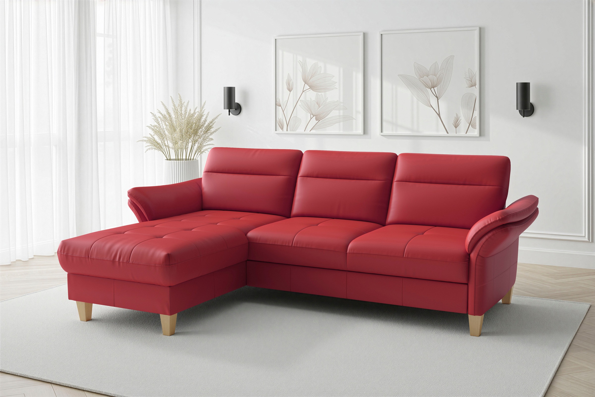 sit&more Ecksofa "Pamela L-Form, Leder, B: 218 und 230 cm mit Recamiere links od. rechts" optional Armteilverstellung, Schlaffunktion & Bettkasten