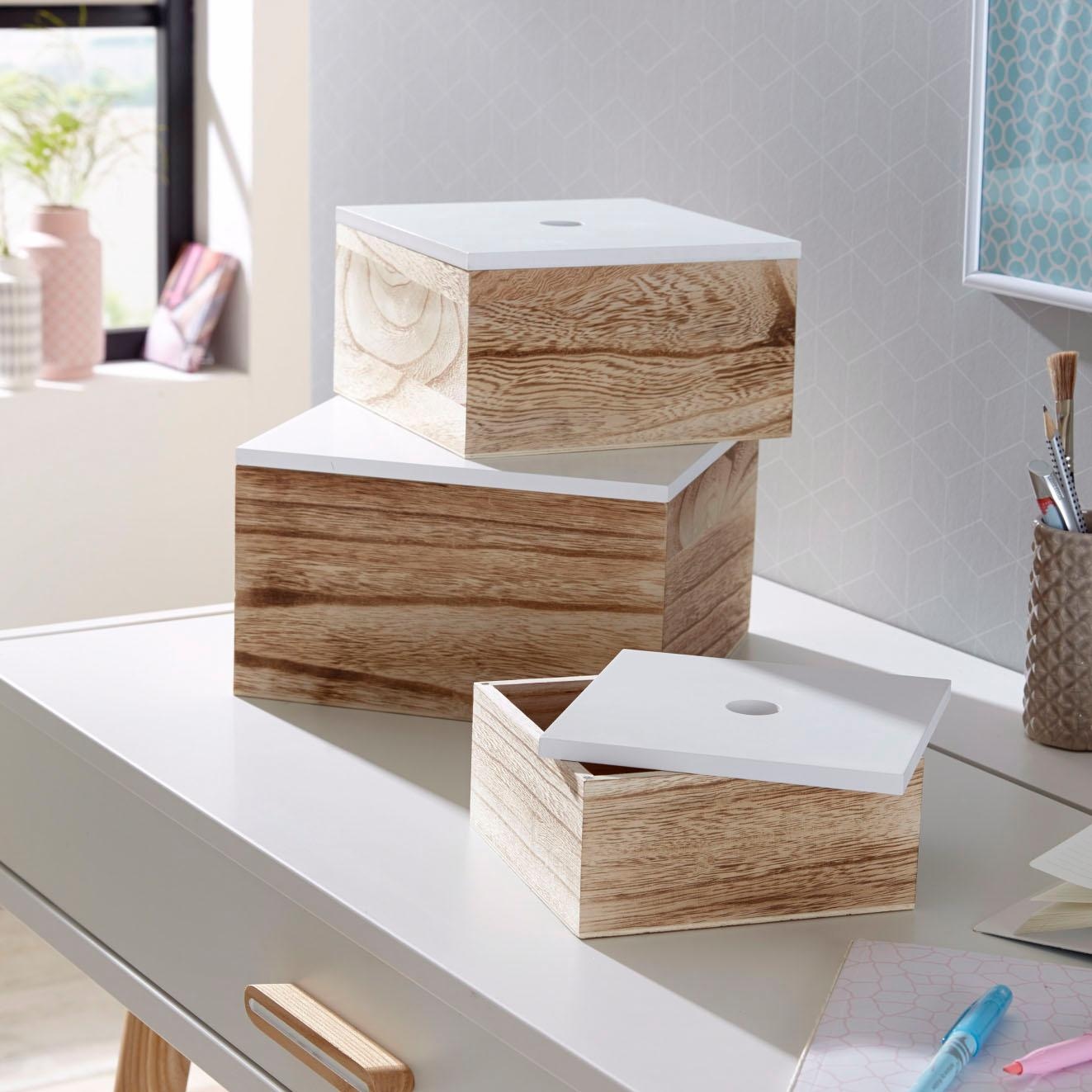 Zeller Present Aufbewahrungsbox, 3er Set, Holz, weiß/natur | BAUR