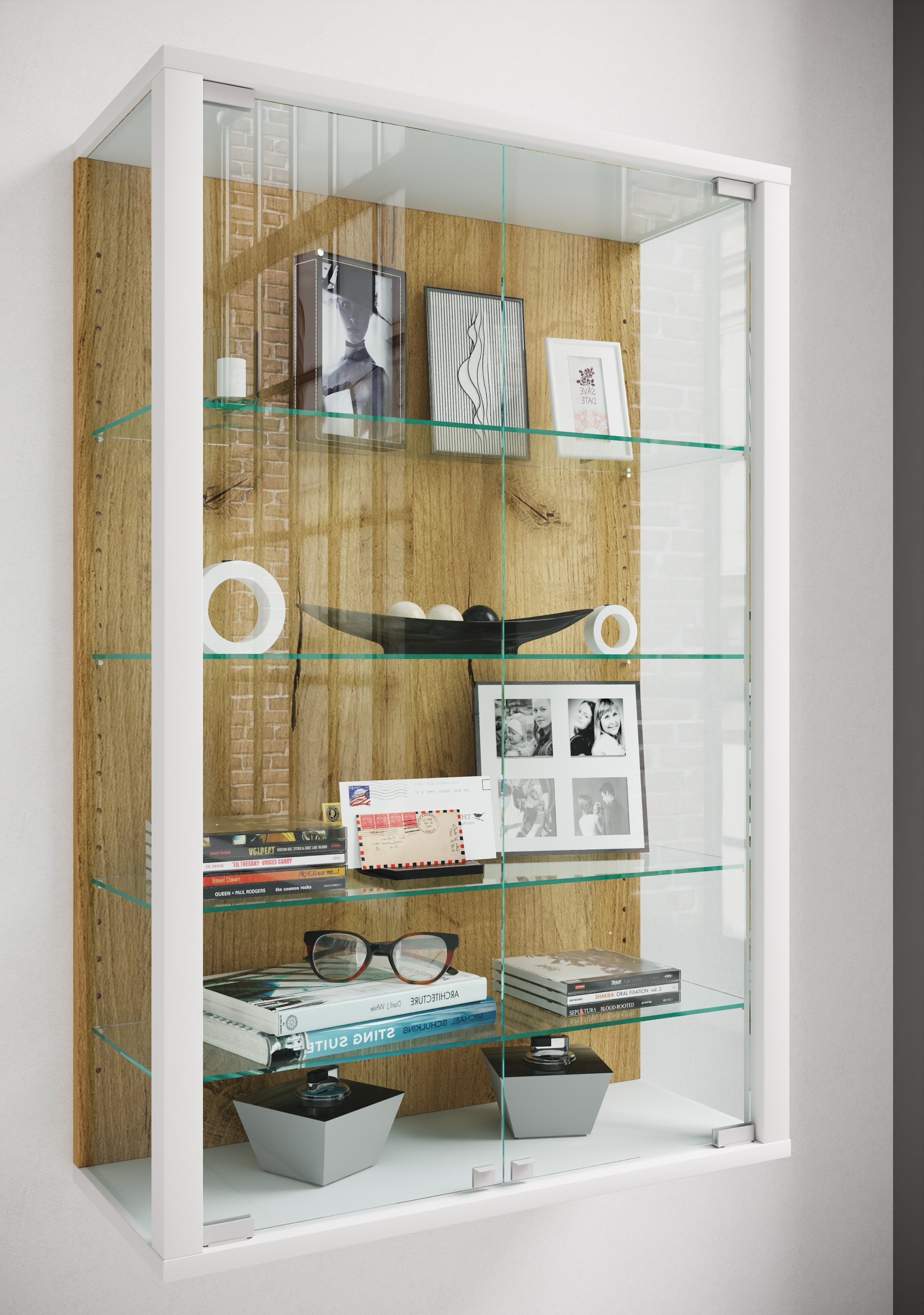 Thumbnail - VCM Wandregal "Wandvitrine Hängevitrine Glasvitrine Glas Udina L" 1 Stk. tlg.