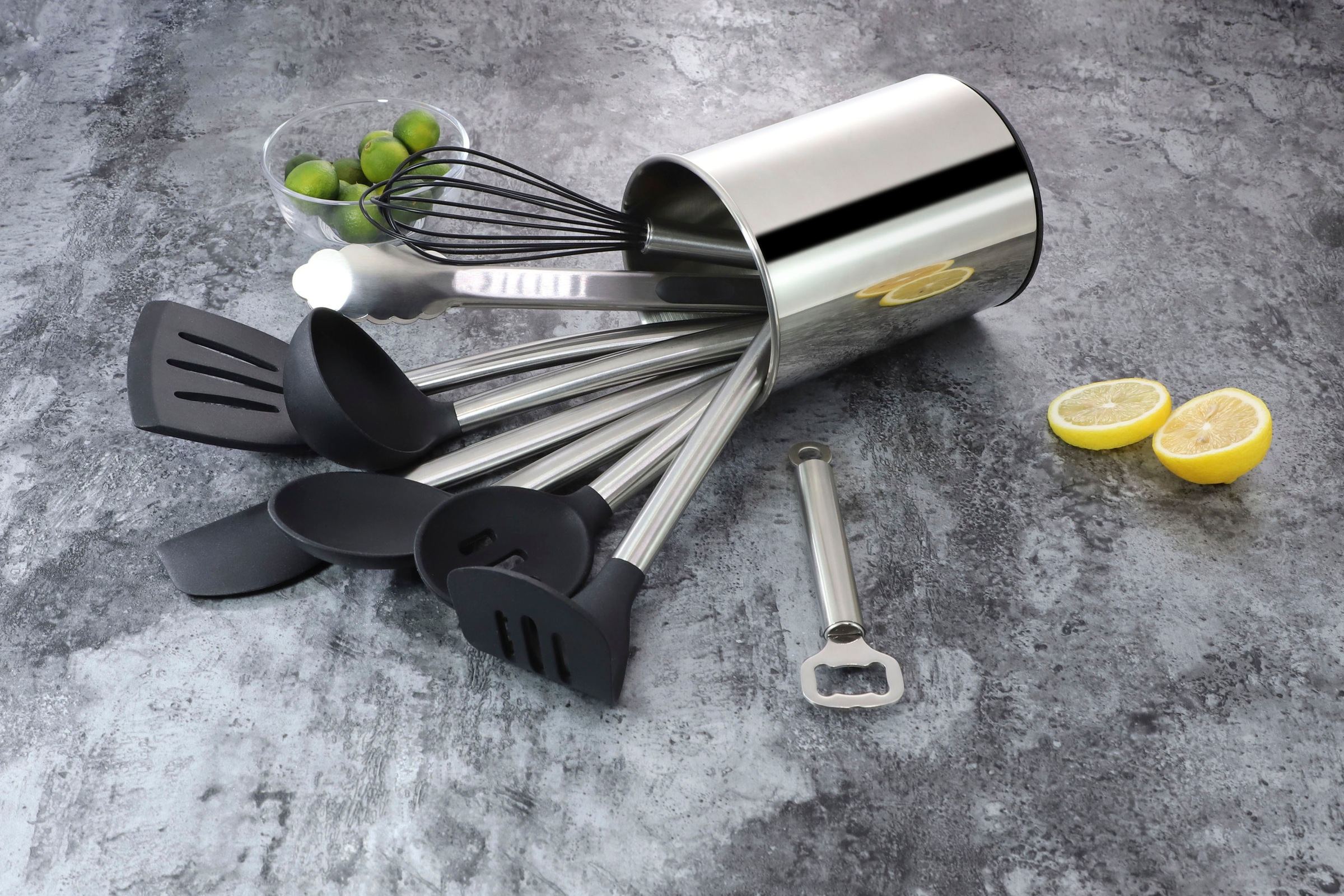 ECHTWERK Küchenorganizer-Set, (Set, 10 tlg.), Kochbesteck mit Edelstahlgriff, Antihaft Silikon, Utensilienhalter