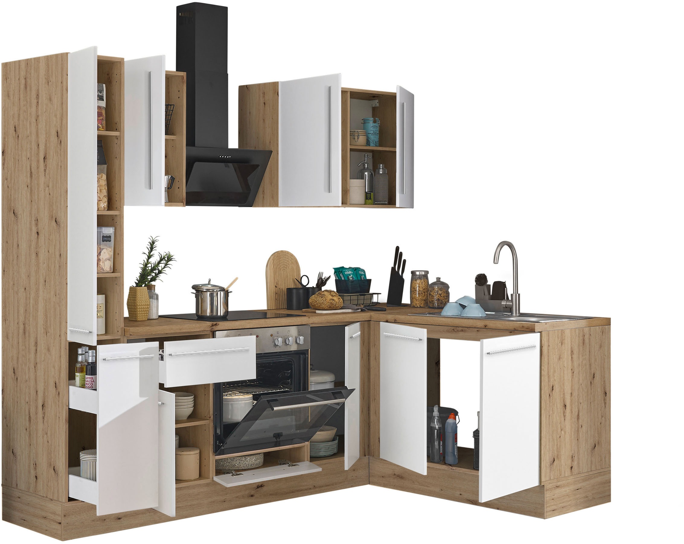 KOCHSTATION Winkelküche »Florida, Stellbreite 240x165 cm«, wahlweise mit E-Geräten, mit Softclose für Türen und Schubkästen