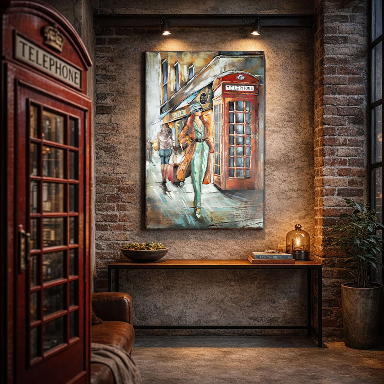 Casablanca by Gilde Metallbild »Bild rechteckig English Call  grau, rot« Stadt 1 Stk. tlg. Londonmotiv Telefonzelle Retrodesign Vintagebild Urban Art