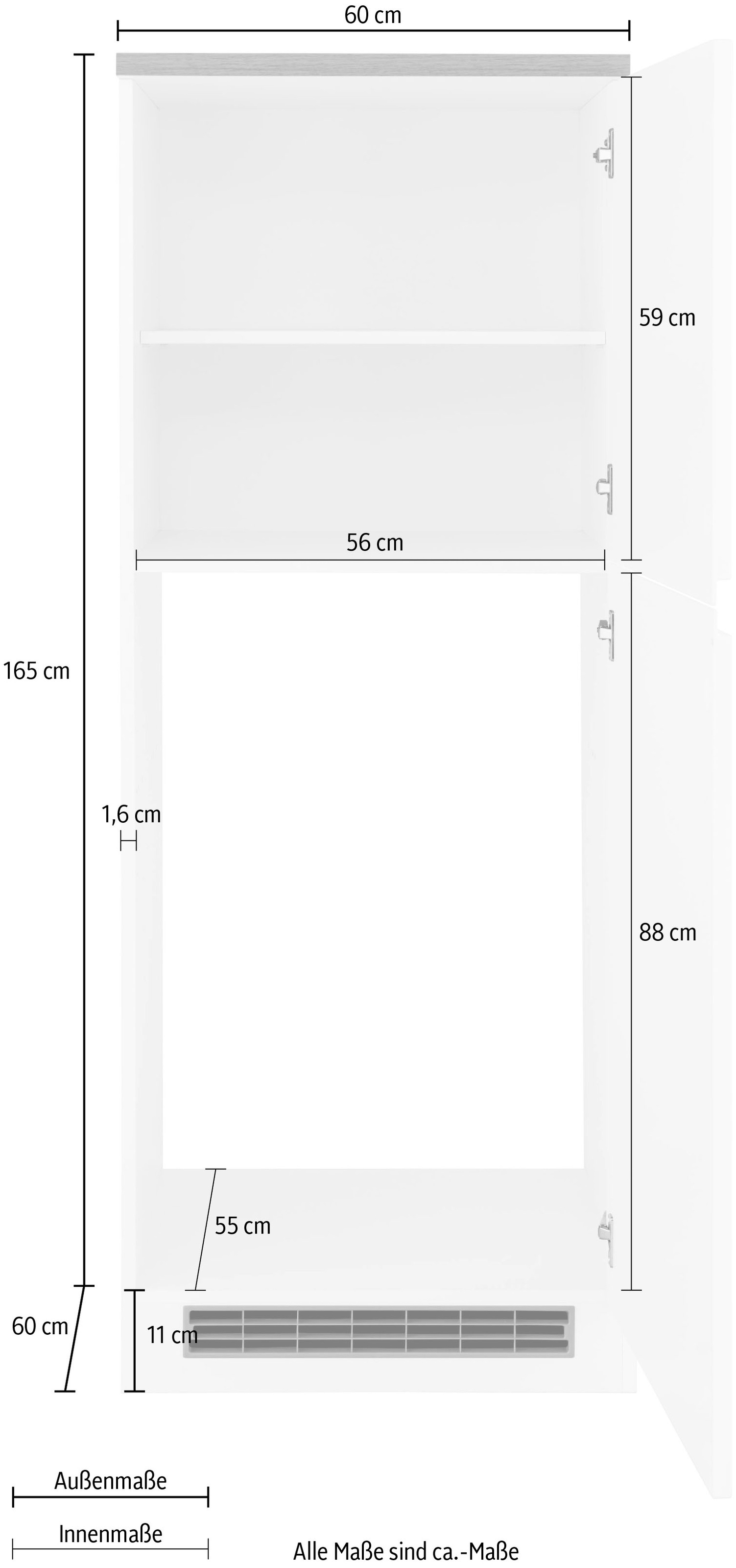 HELD MÖBEL Kühlumbauschrank »Virginia«, 165 cm hoch, 60 cm breit, Nische für Kühlschrank: 56/88/55 cm, 2 Türen