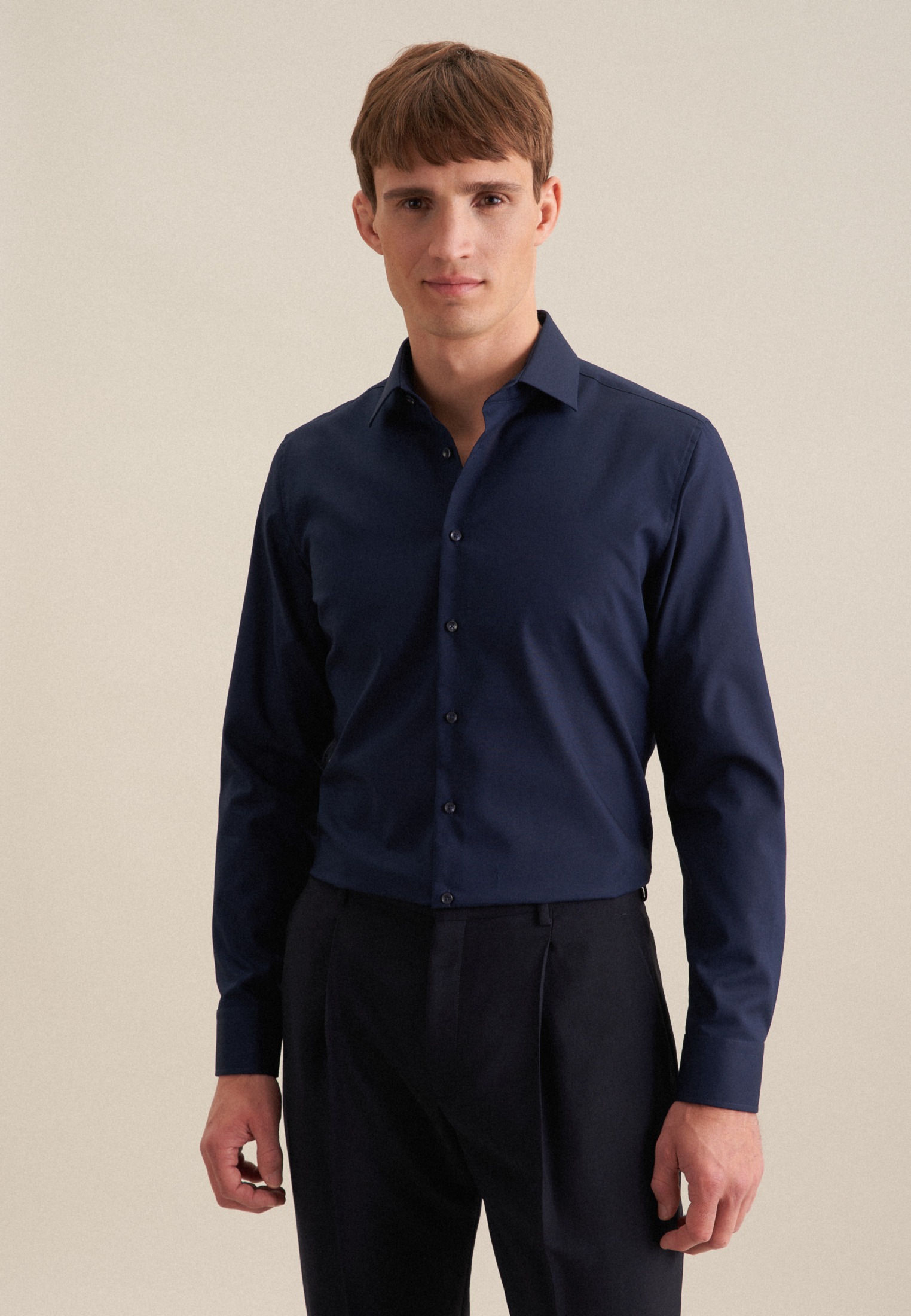 Businesshemd SEIDENSTICKER "Schwarze Rose", Herren, Gr. M (40), normale Ärmellängen, blau (dunkelblau), 100% Baumwolle, unifarben, slim fit, 2-Knopf-Manschette, Hemden, Slim 1/1 Kentkragen Uni