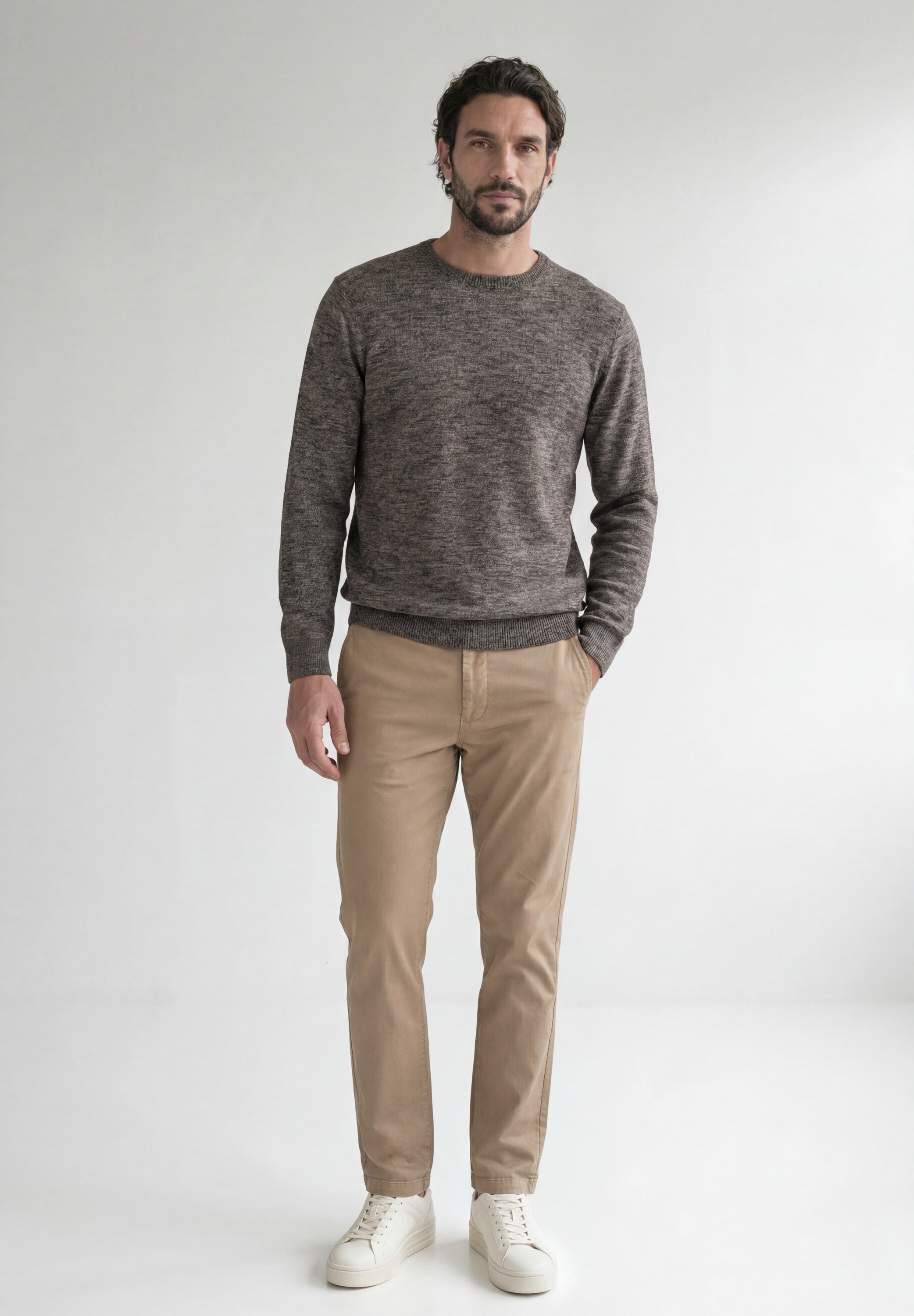 STREET ONE MEN Rundhalspullover aus reiner Baumwolle