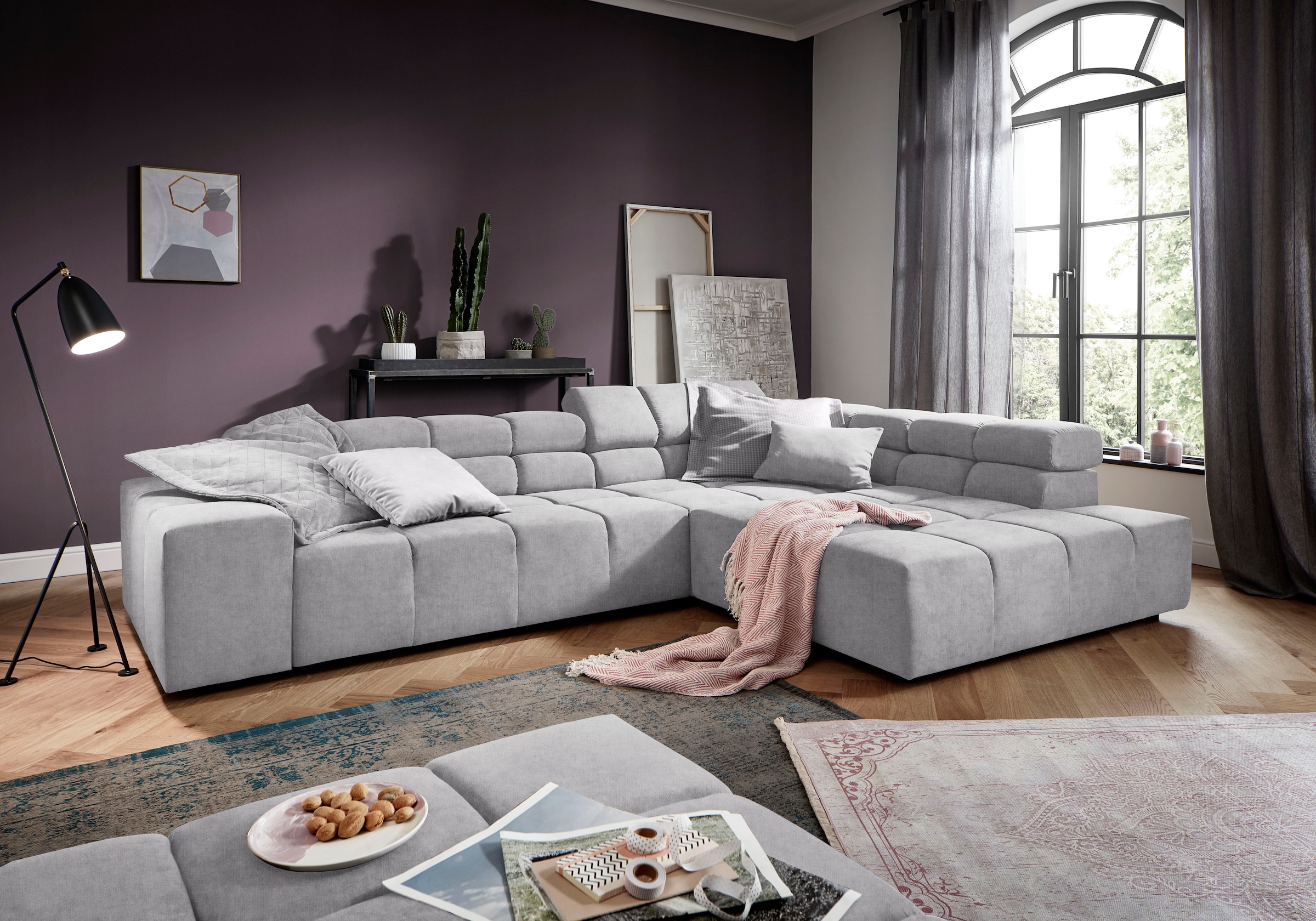 Home affaire Ecksofa "Ancona, Ecksofa, incl. Kopfteilverstellung, Breite 319 cm, L-Form" wahlweise motorische Sitztiefenverstellung, auch in Cord + Easy Care