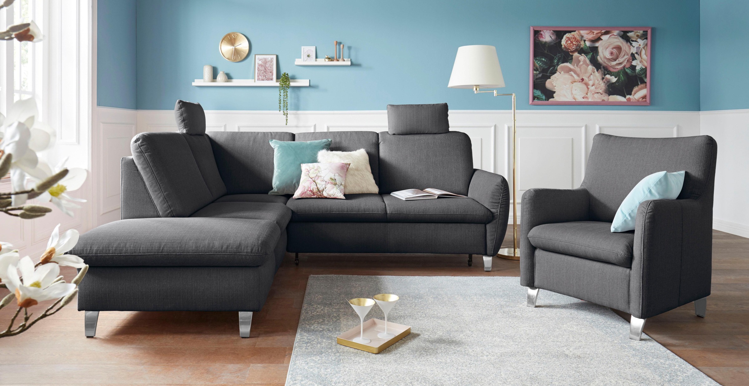 sit&more Ecksofa »Daytona L-Form«, mit Federkern, zwei Kopfstützen und wahlweise mit Bettfunktion