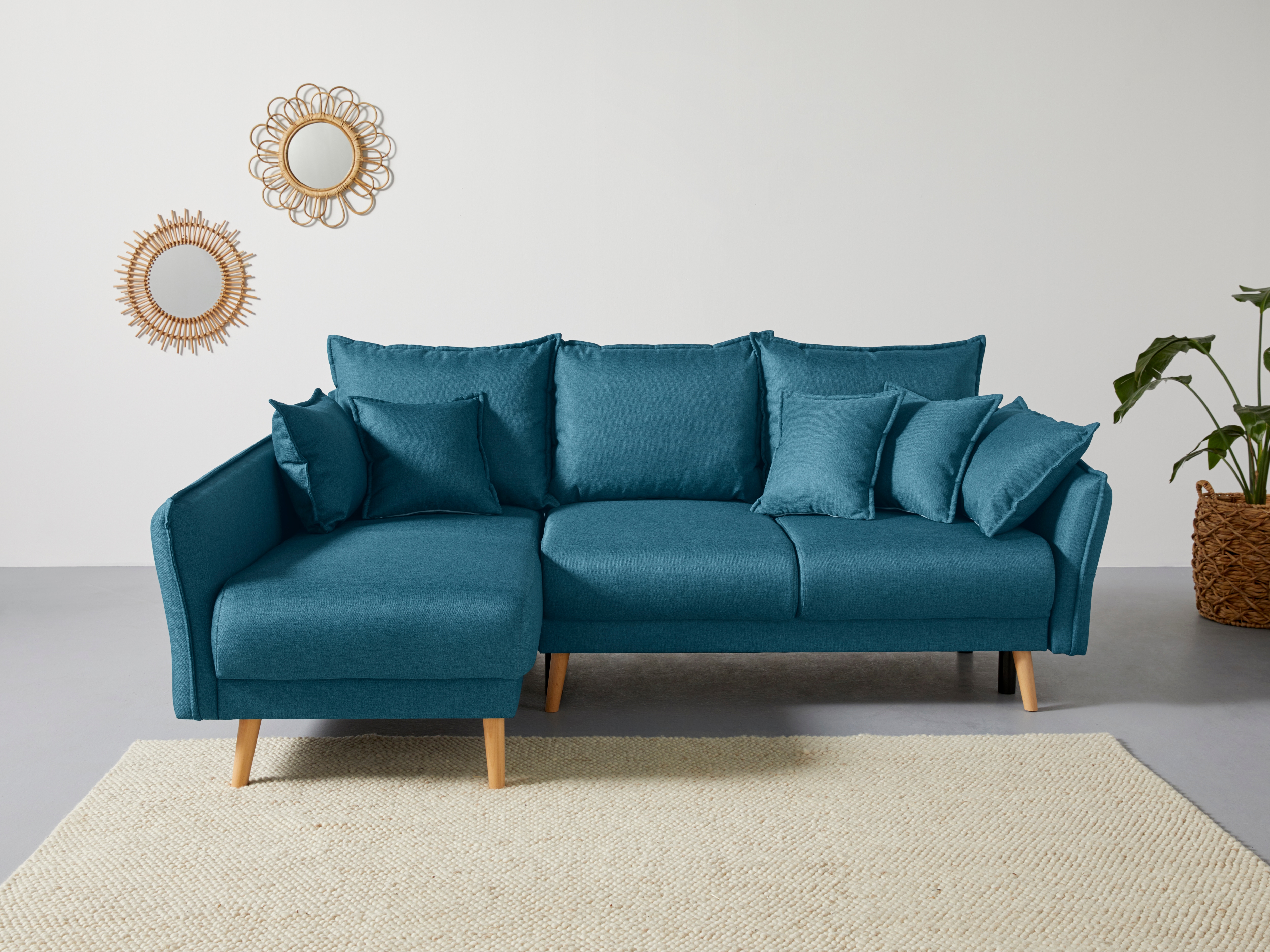 Home affaire Ecksofa "Granbo L-Form, B: 240 cm" Schlaffunktion, Bettkasten, Taschen & 5 Zierkissen, Federkern