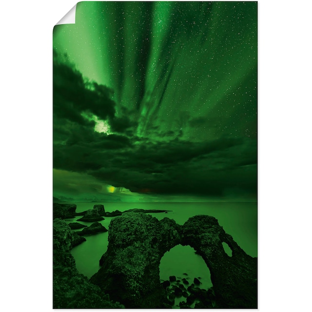 Black Friday Artland Wandbild »Polarlicht über einem Felsentor«,  Himmelsbilder, (1 St.), als Alubild, Leinwandbild, Wandaufkleber oder Poster  in versch. Größen | BAUR