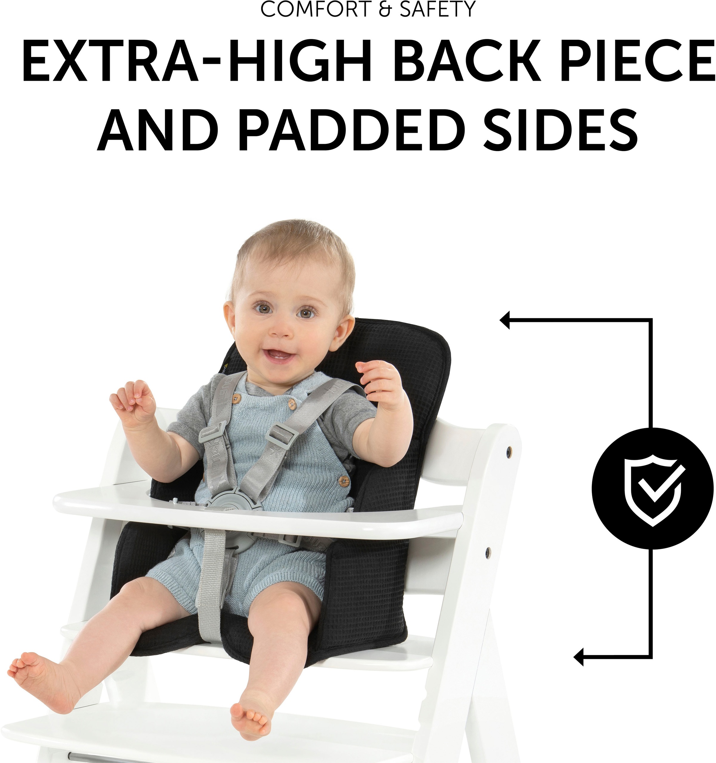 Hauck Sitzverkleinerer »Alpha Cosy Select, Waffelpiqué black«, für den ALPHA+ Holzhochstuhl
