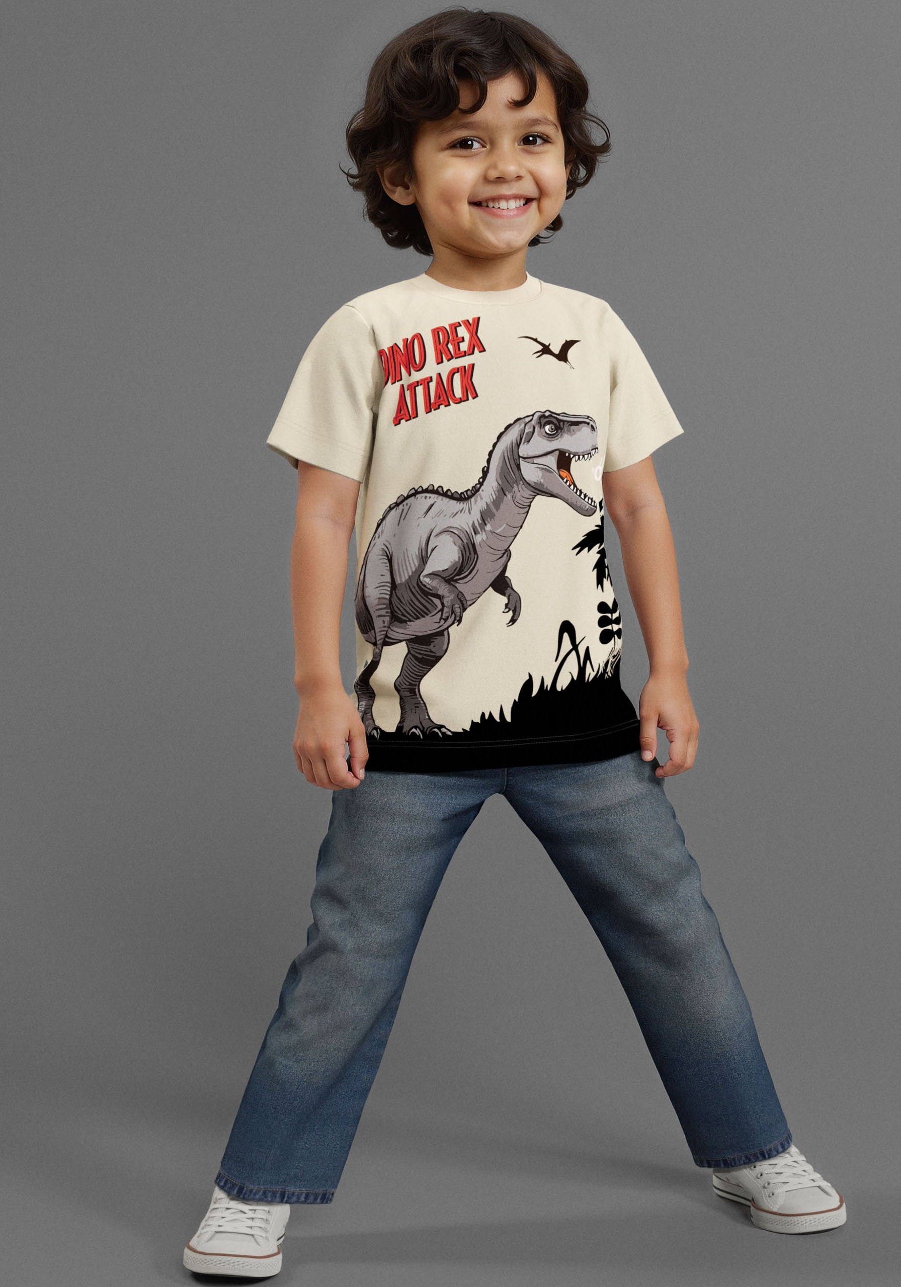 KIDSWORLD T-Shirt »Druck: DINO REX ATTACK«, mit großem Saum-Druck
