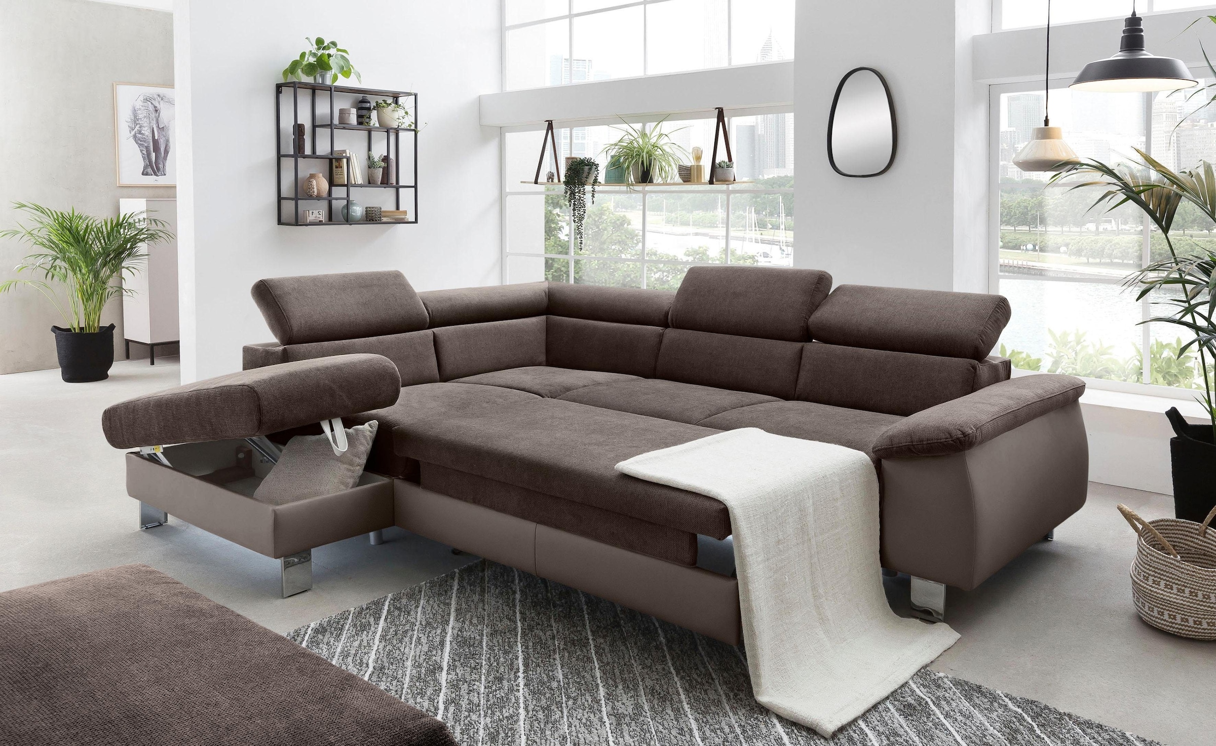 COTTA Ecksofa »Komaris L-Form, B: 249 cm«, mit Kopfteilverstellung, optional Bettfunktion, Bettkasten & Licht