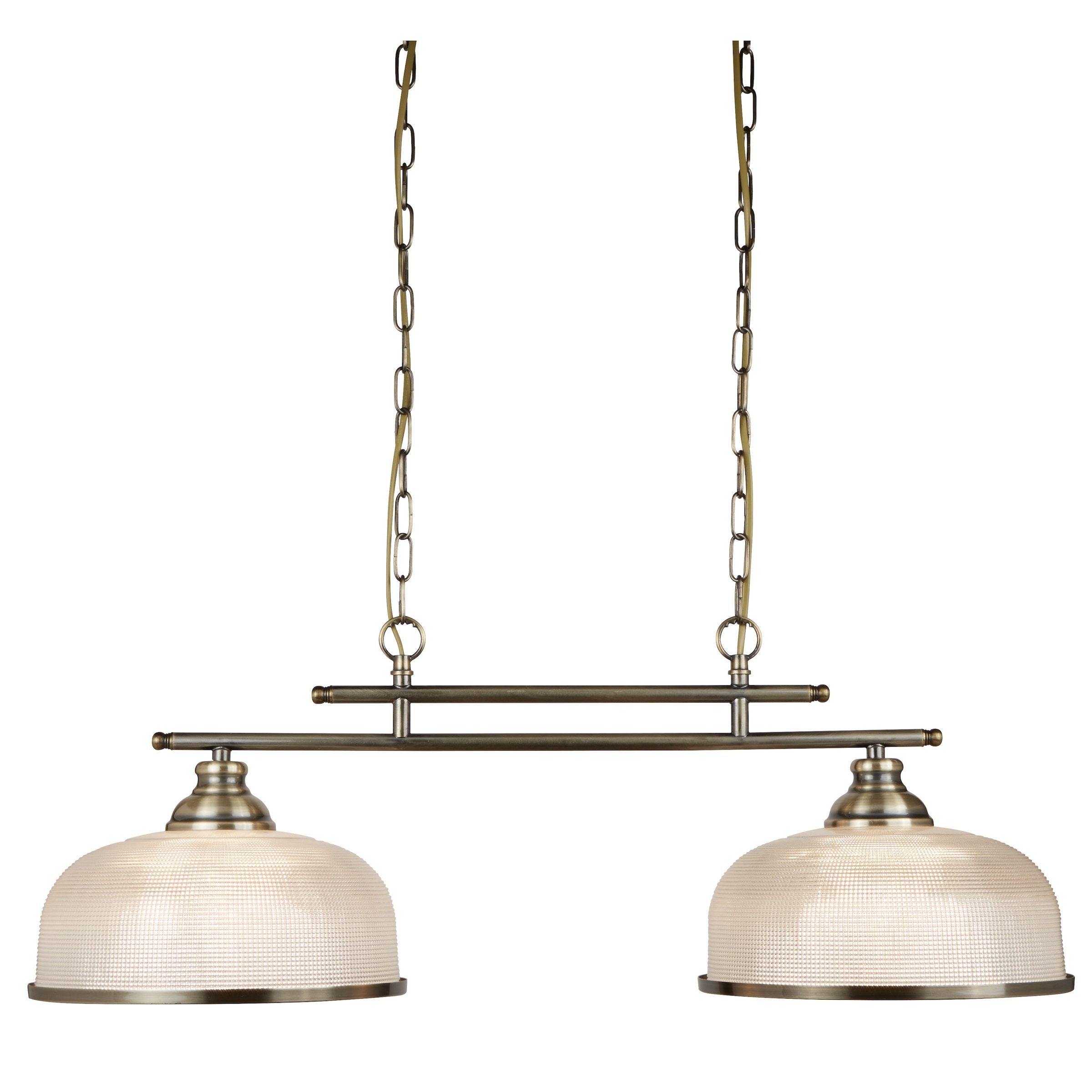 SEARCHLIGHT Hängeleuchte "Bistro II 2Lt Pendant- Antique Brass & Holophane Style Glass", antikmessing, 2, H: 27cm, 1 Stk., Leuchten, Hängeleuchte