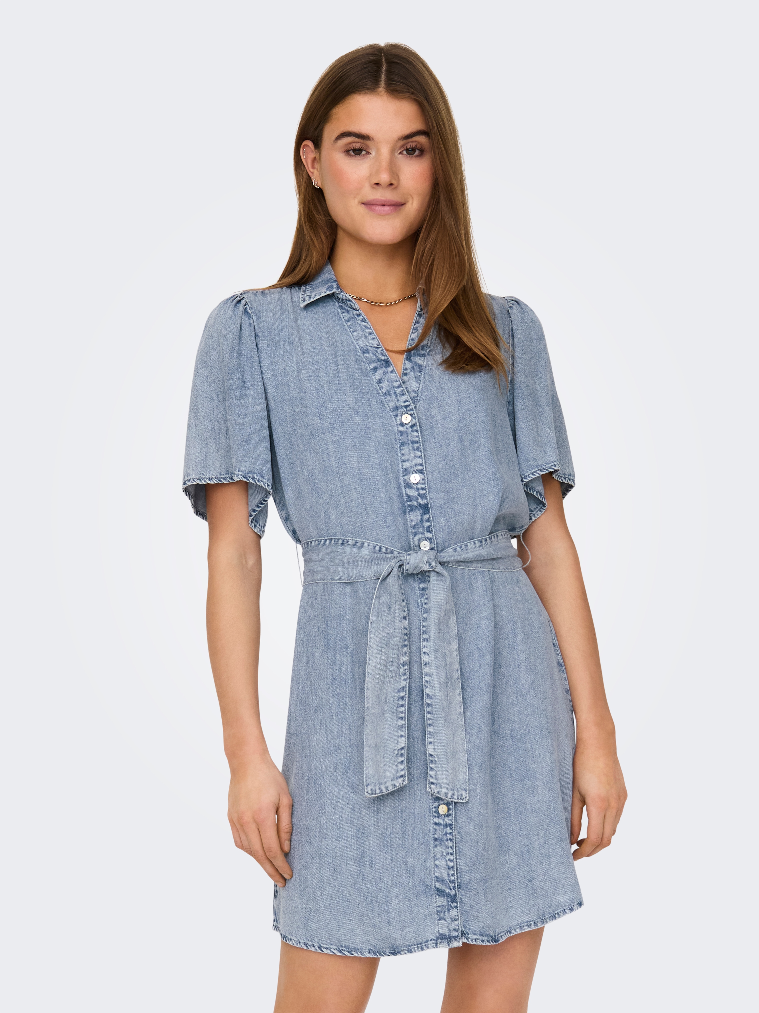 ONLY Jeanskleid "ONLHELENA SS BELTED DNM DRESS QYT" Viskose, regular fit