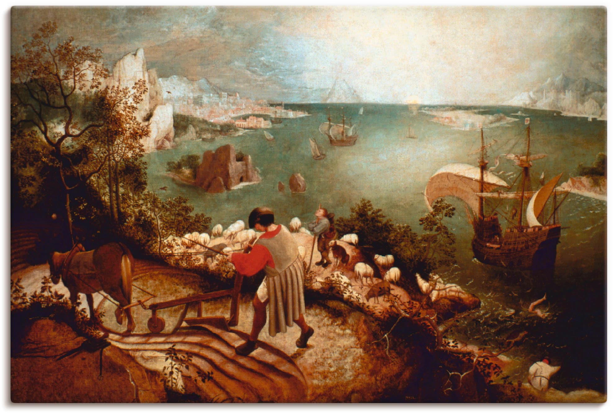 Artland Leinwandbild "Landschaft mit dem Sturz des Ikarus", klassische Fantasie, (1 St.), auf Keilrahmen gespannt