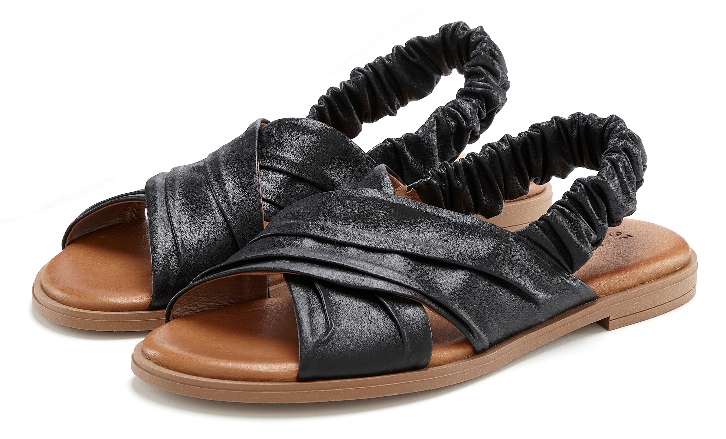 LASCANA Sandale "Sandalette, Sommerschuh, offener Schuh, Pantolette" aus Leder mit elastischen Riemchen