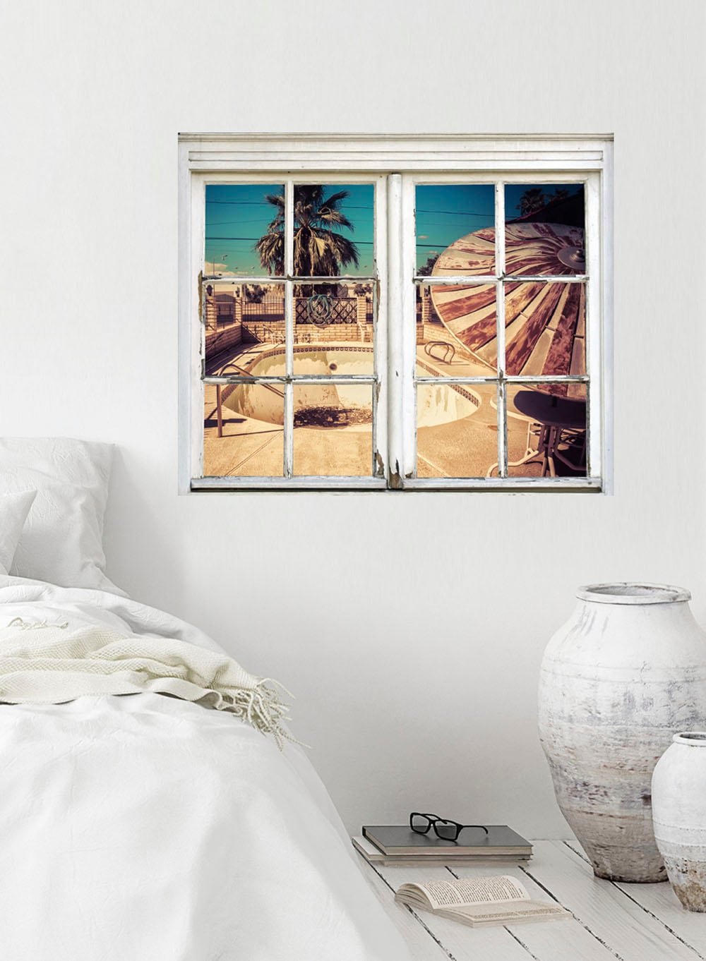 queence Wandsticker »verlassener Pool«, Wandsticker, Wandbild, selbstklebend, 3D, Fenster