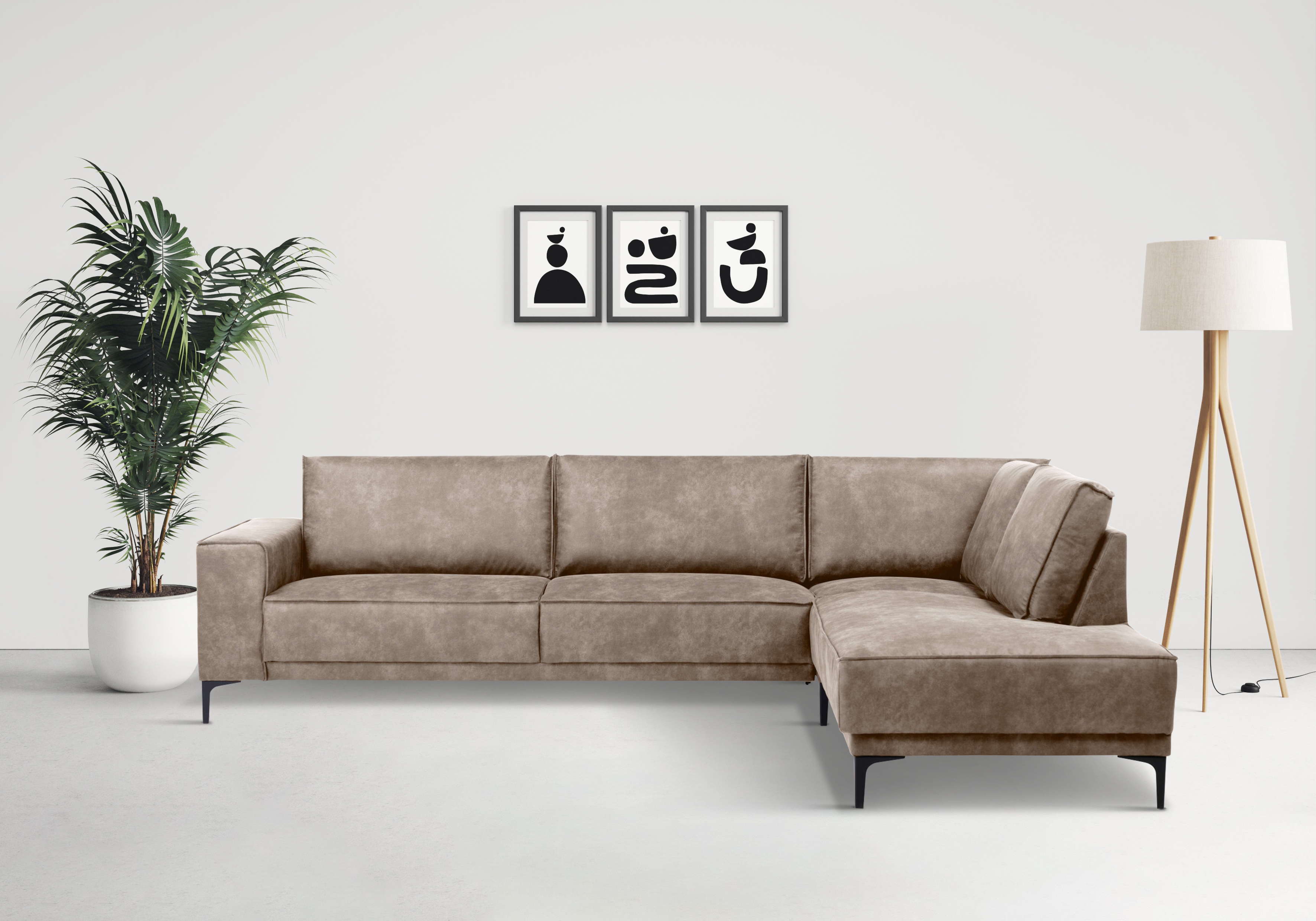 OTTO home Ecksofa "OLAND Luxus-Microfaser L-Form, B: 289 cm, Skandi-Design" Struktur, Flachgewebe, Luxus-Microfaser, Boucle