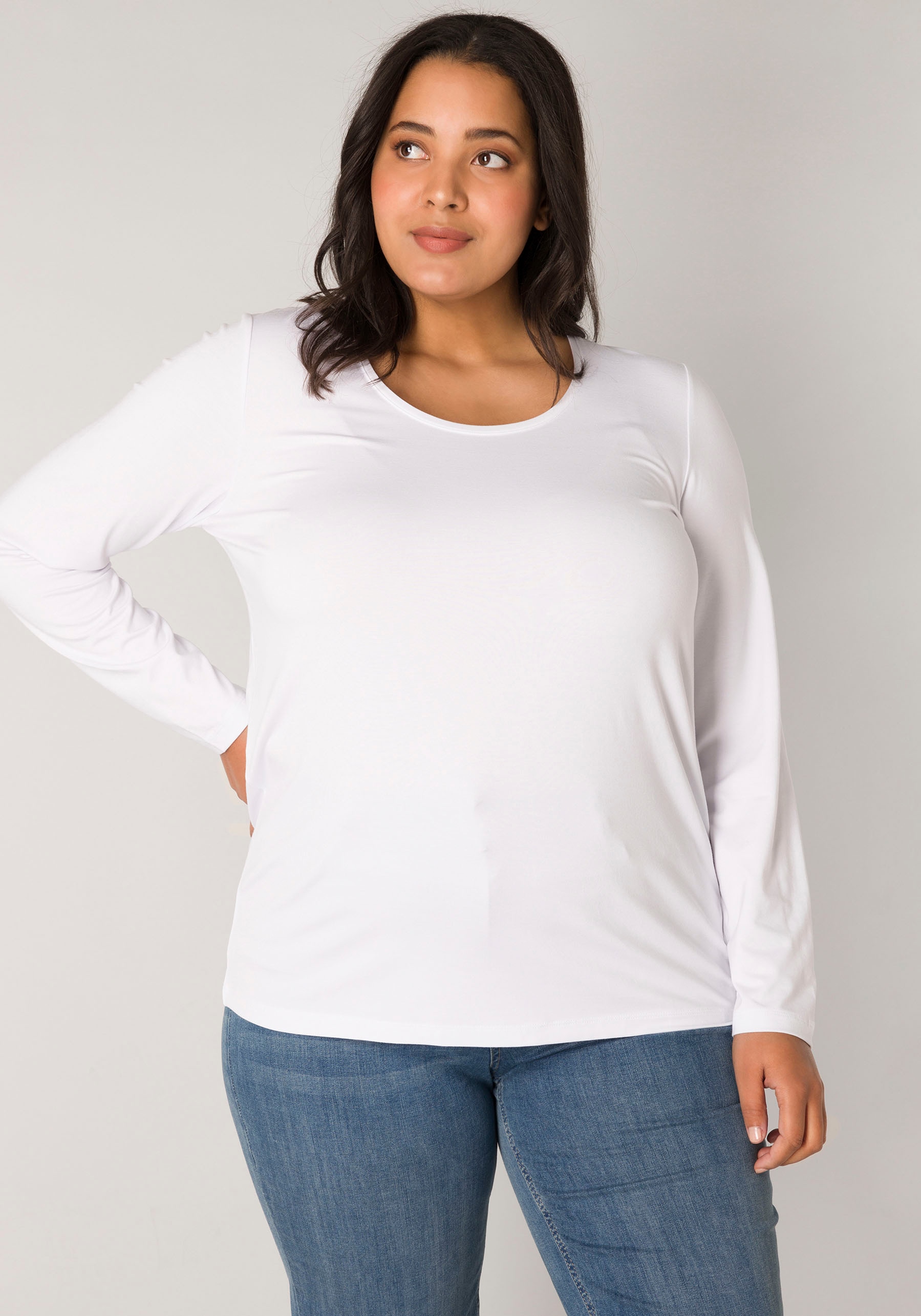 Base Level Curvy Langarmshirt, mit Rundhalsausschnitt