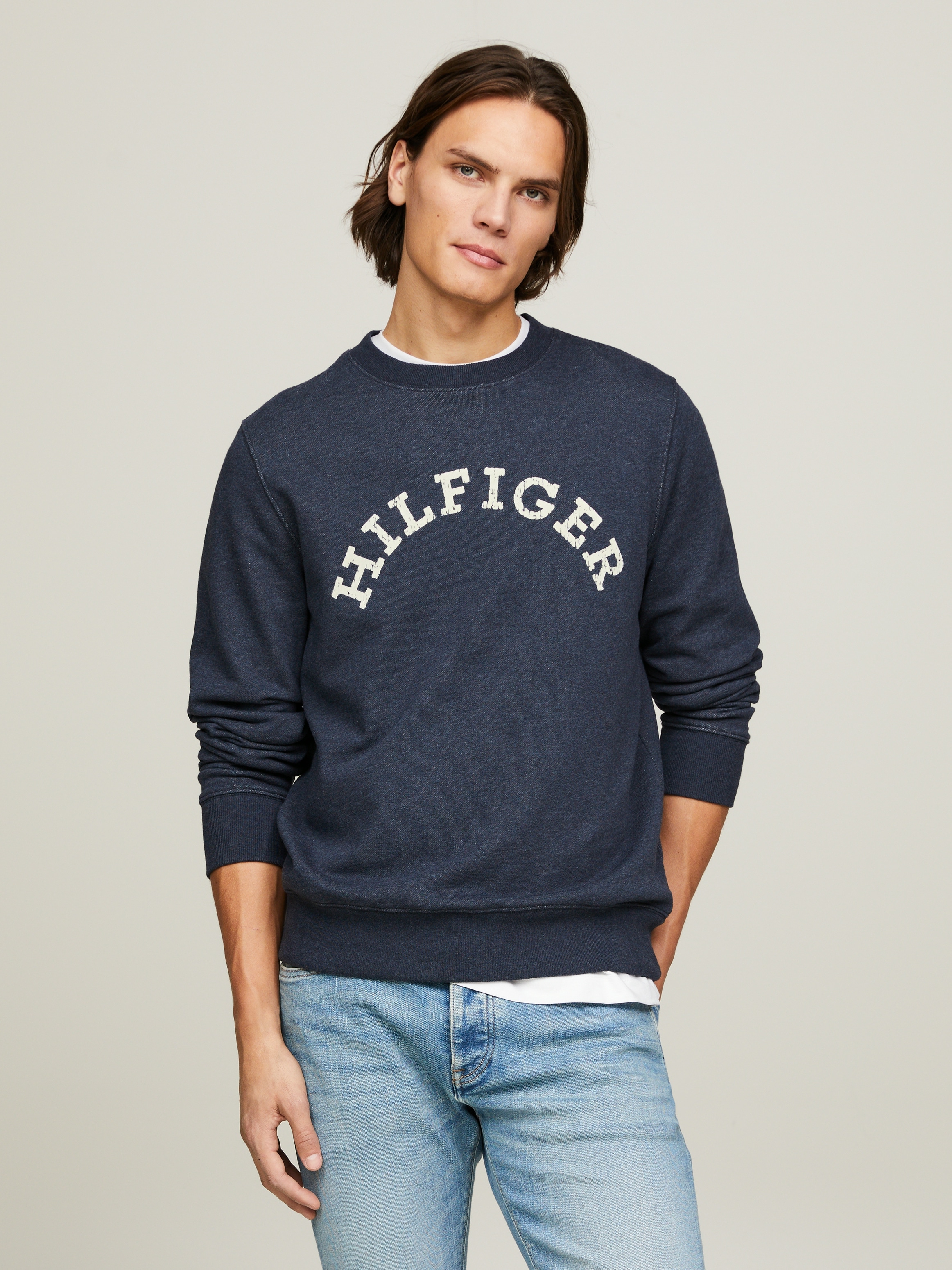 Tommy Hilfiger Sweatshirt »HILFIGER ARCHED HTR SWEATSHIRT«, mit gebrochenem Print