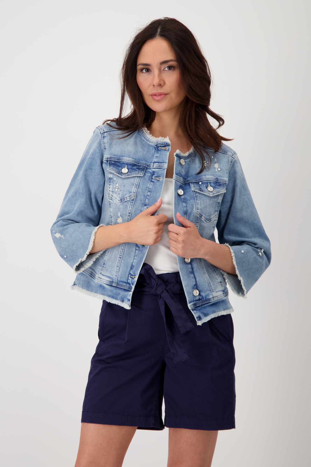 Monari Jeansblazer "Jacke Jeans Strass", Mit Rundhalsausschnitt günstig online kaufen