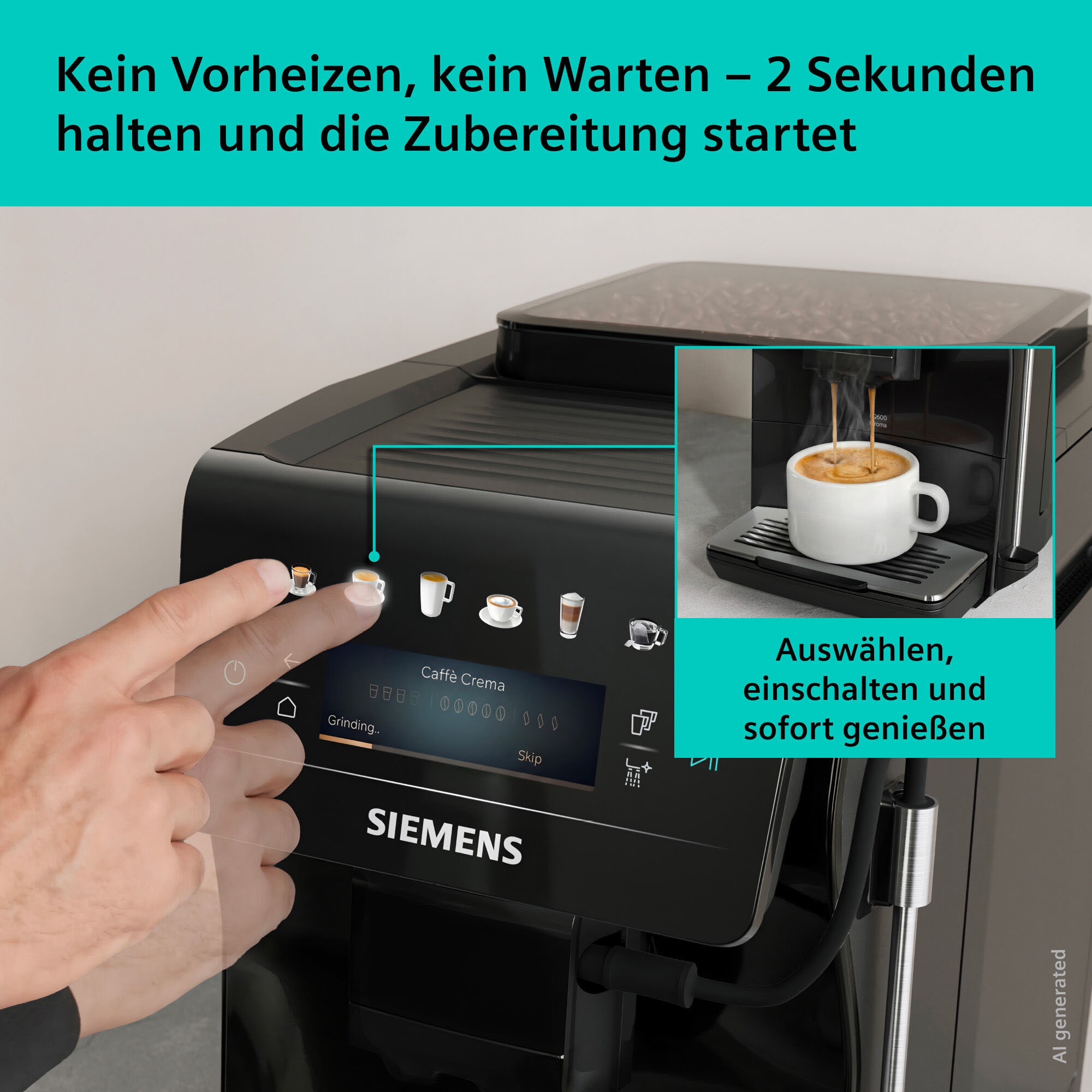 SIEMENS Kaffeevollautomat »EQ600 TP601E09, 6 Getränke, XL-Getränke, bis zu 480ml, Kannenfunktion« Doppeltassenfunktion,Keramikmahlwerk, entnehmbare Brüheinheit, Schwarz