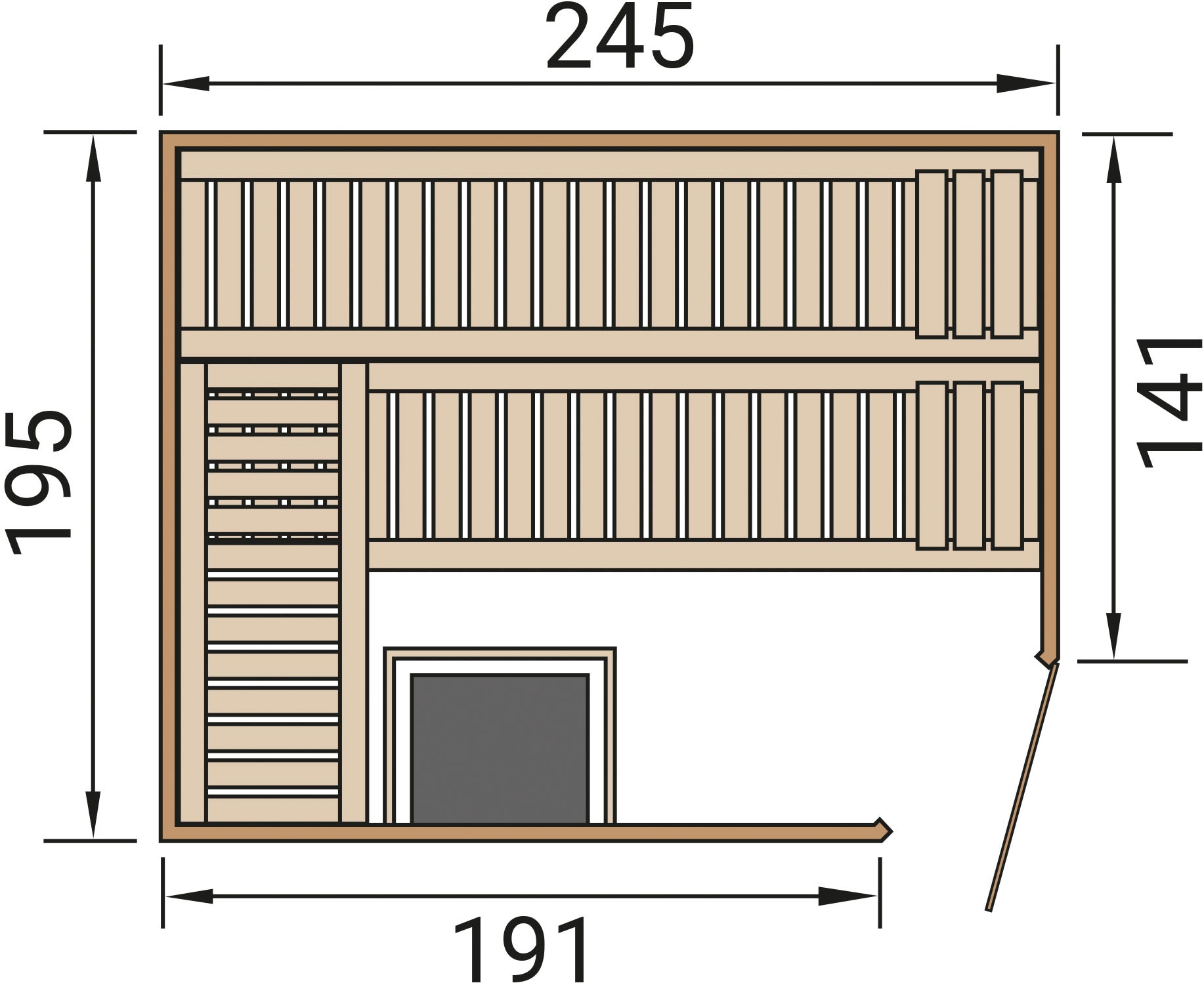 weka Sauna »Design-Sauna CUBILIS 3«, Blockbohlen im wekaLine-Profil