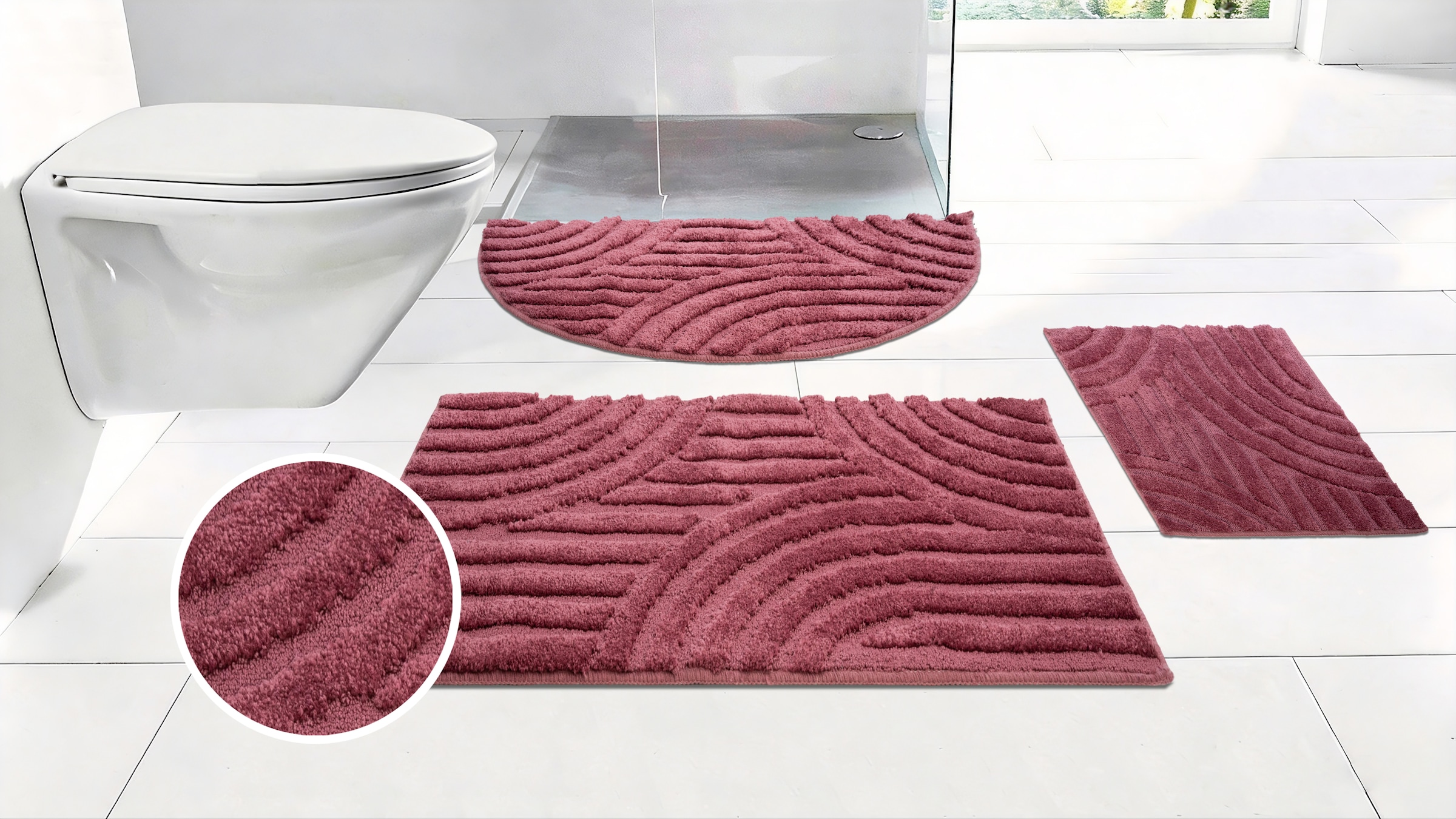 OTTO home Badematte "Regona Scandi, Badvorleger, Badezimmer Teppich, Duschvorleger" Höhe 10 mm rutschhemmend beschichtet strapazierfähig Badteppich, Uni Farben, Hoch-Tief-Effekt, modernes Muster, Zen