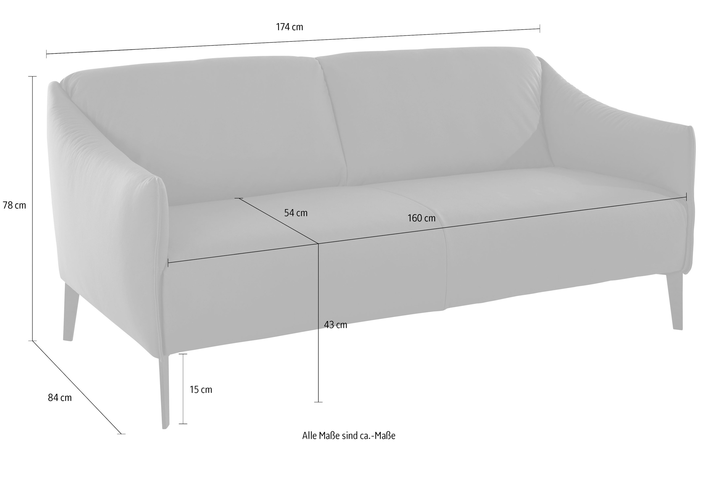 W.SCHILLIG 2,5-Sitzer »sally«, mit Metall-Winkelfüßen in Chrom glänzend, Breite 174 cm