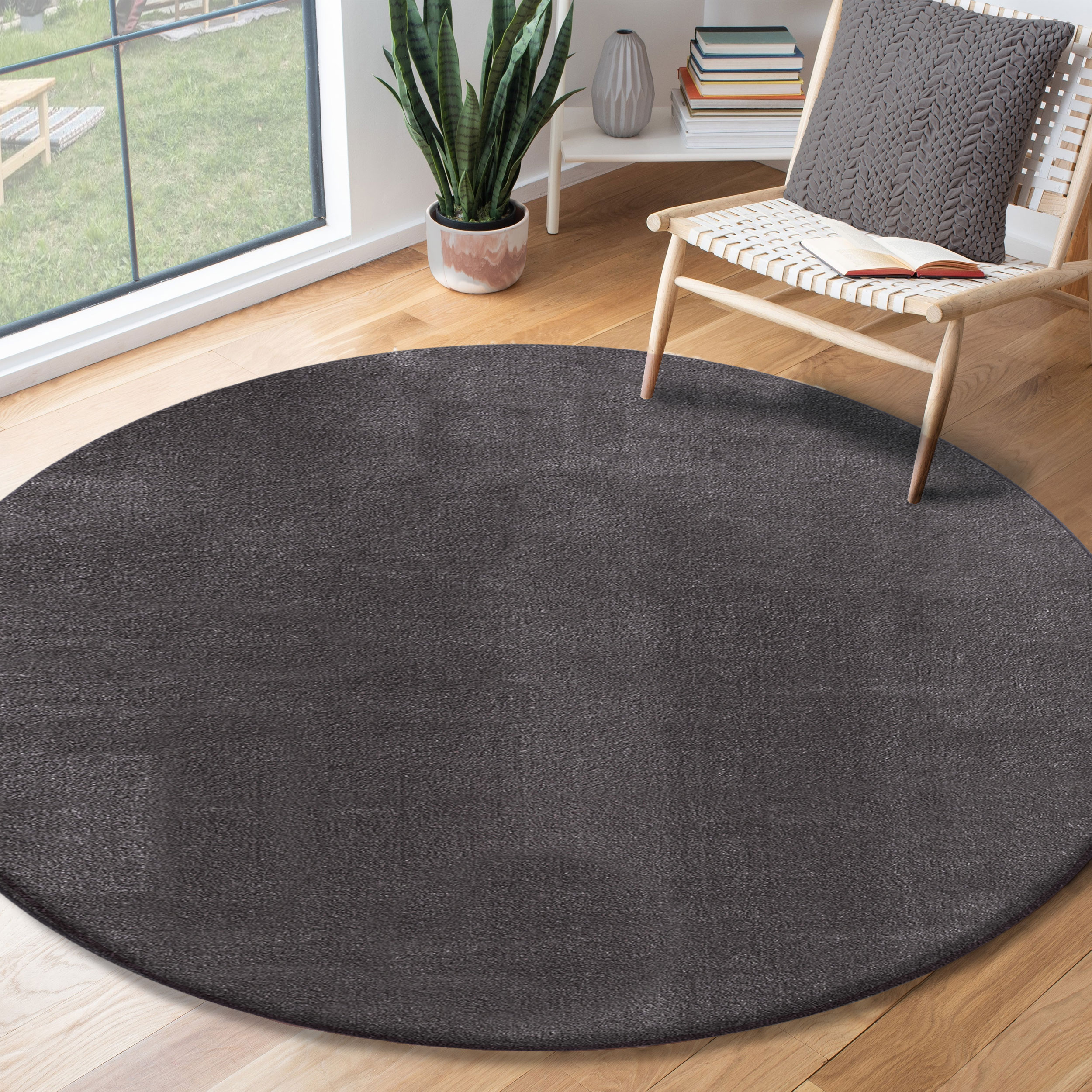 Teppich THE CARPET, H:16mm Ø:200cm, grau, Polyester, Teppiche, "Relax round", waschbarer Wohnzimmer Teppich modern rutschfest