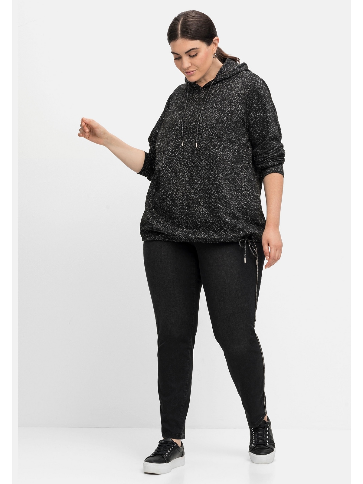 Salz-und-Pfeffer-Optik »Große Sheego online BAUR bestellen Kapuzensweatshirt | in Größen«,