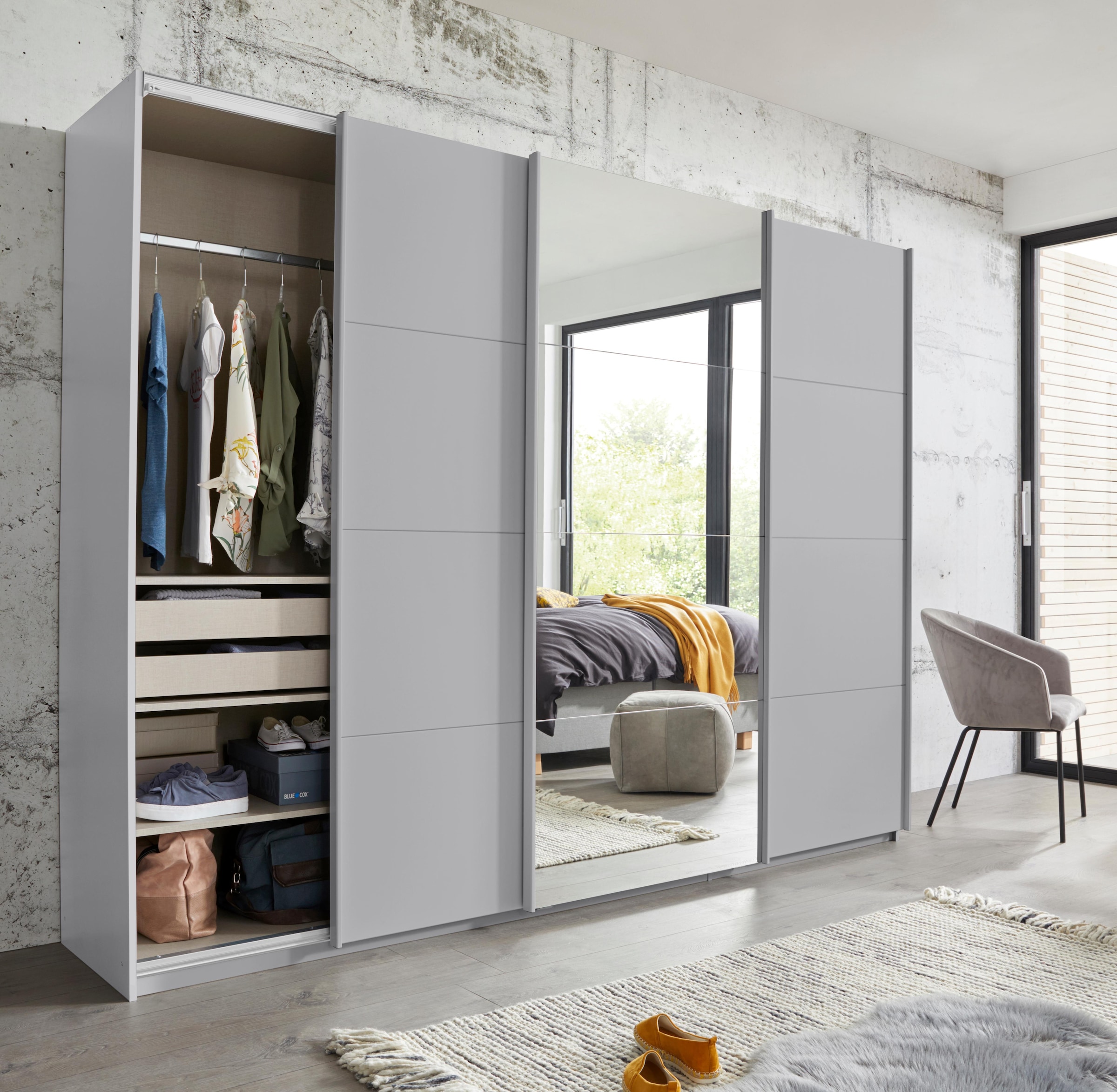 rauch Schwebetürenschrank »Kleiderschrank Schrank Garderobe Wäscheschrank BESTSELLER KEPAN«, inkl. Schubladen-Einsatz und extra Einlegeböden MADE IN GERMANY