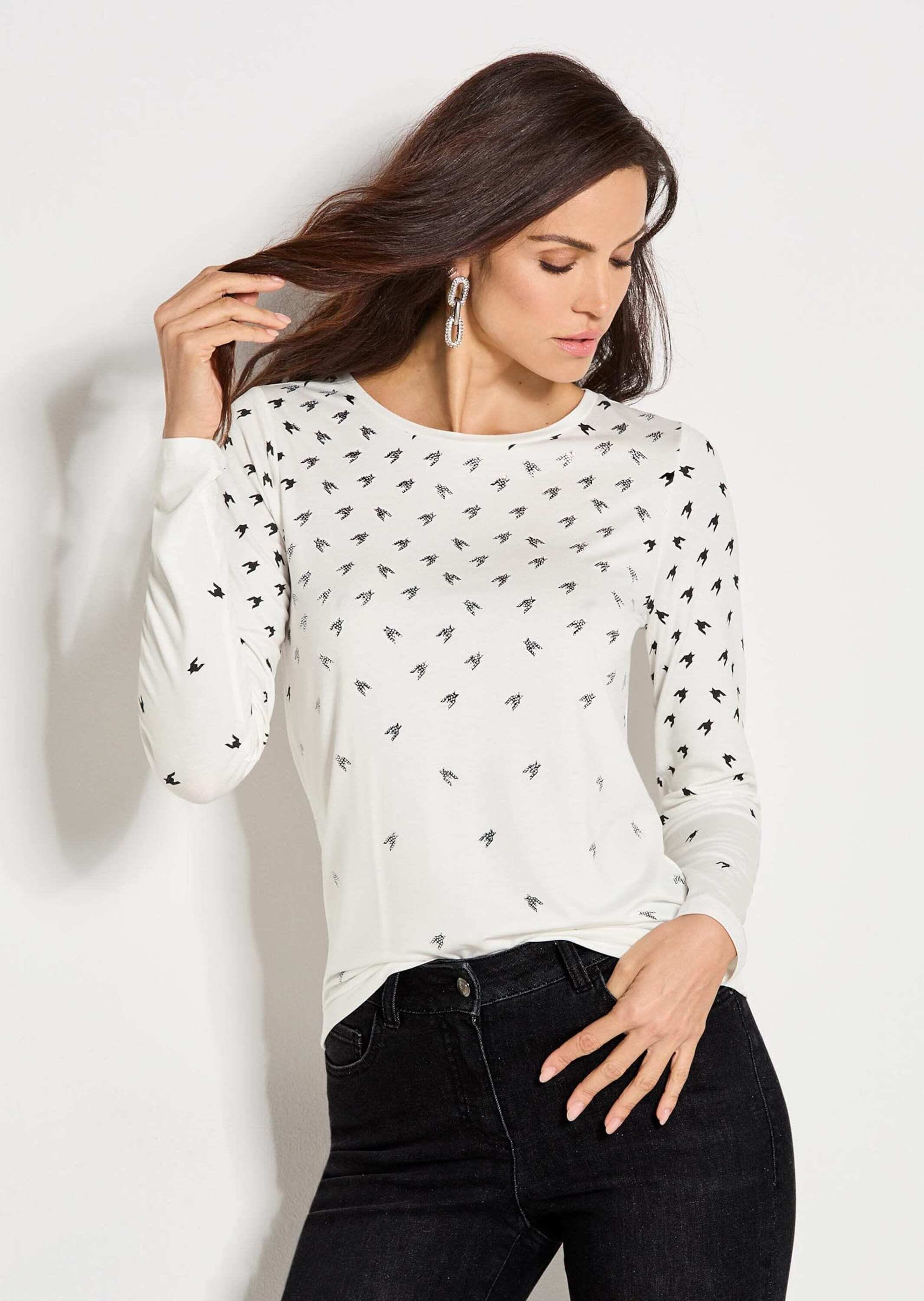 MADELEINE Langarmshirt »Shirt Langarmshirt mit Strass & Hahnentritt«