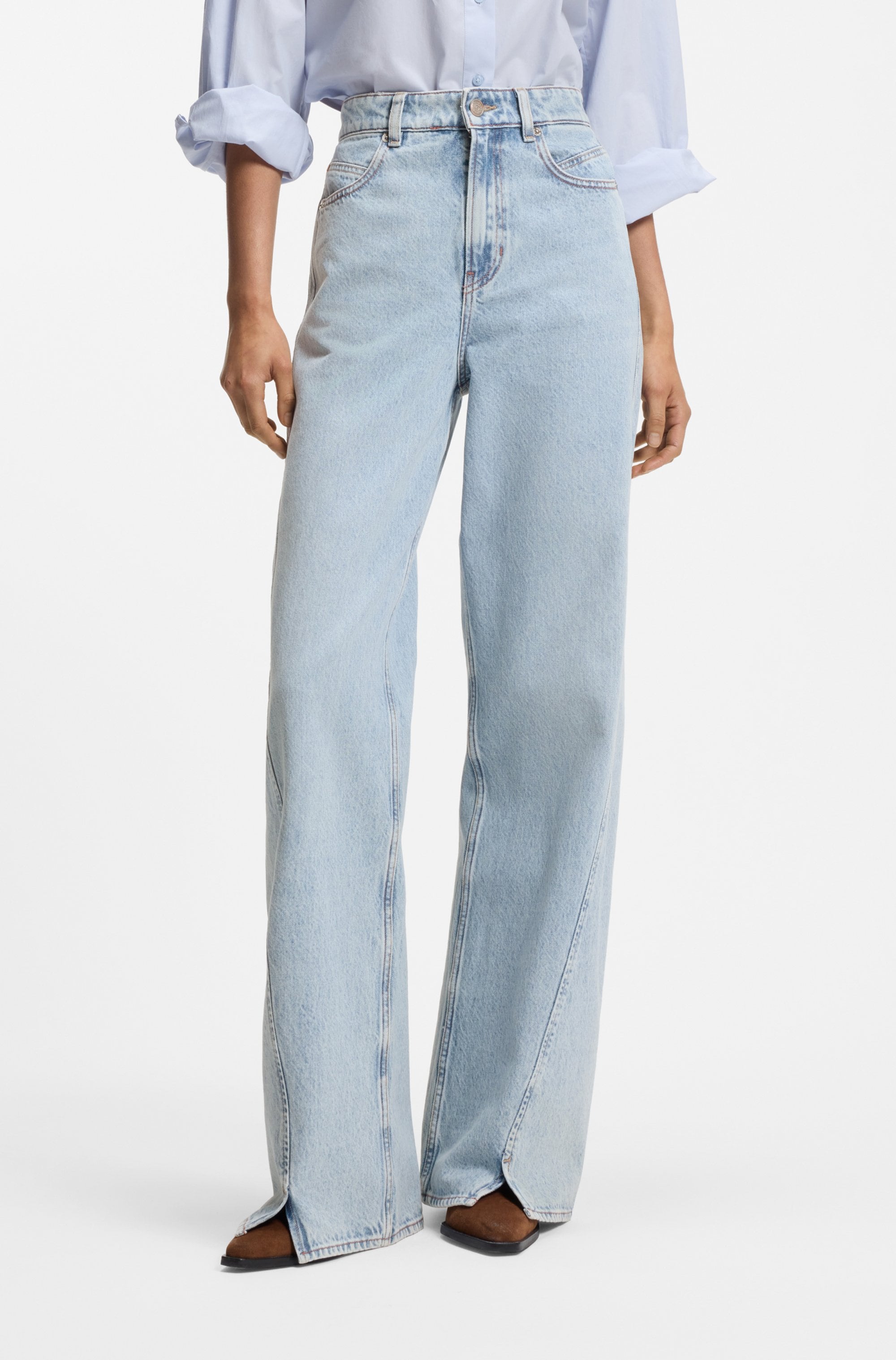 BOSS ORANGE High-waist-Jeans "MARLENE SLIT HR Premium Damenmode" mit Wide Leg-Passform, Schlitz-Details