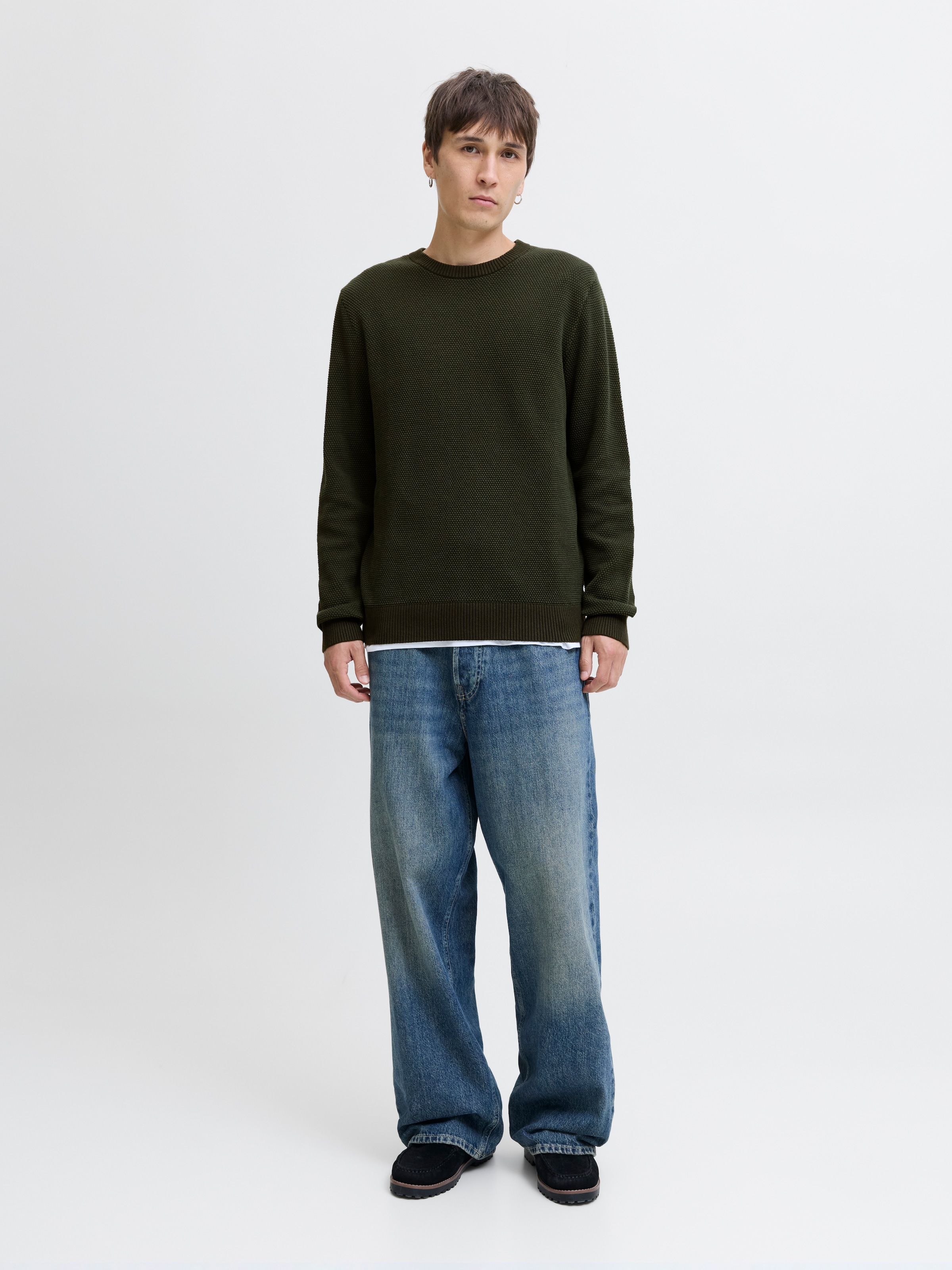 Jack & Jones Rundhalspullover »JJEGLOBE KNIT CREW NECK NOOS«, in Strick Optik