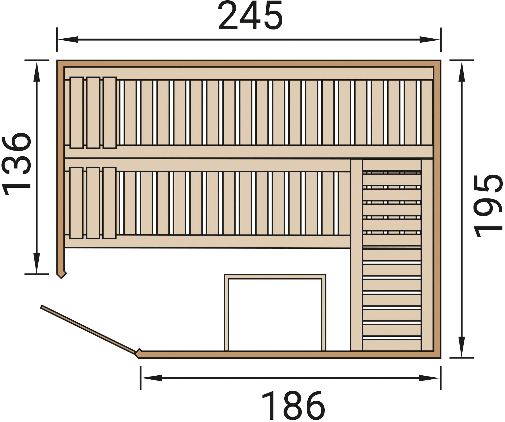 weka Sauna »Design-Sauna KEMI Eck 2«, Blockbohlen, vorgefertigte Elemente, moderne Ganzglastür