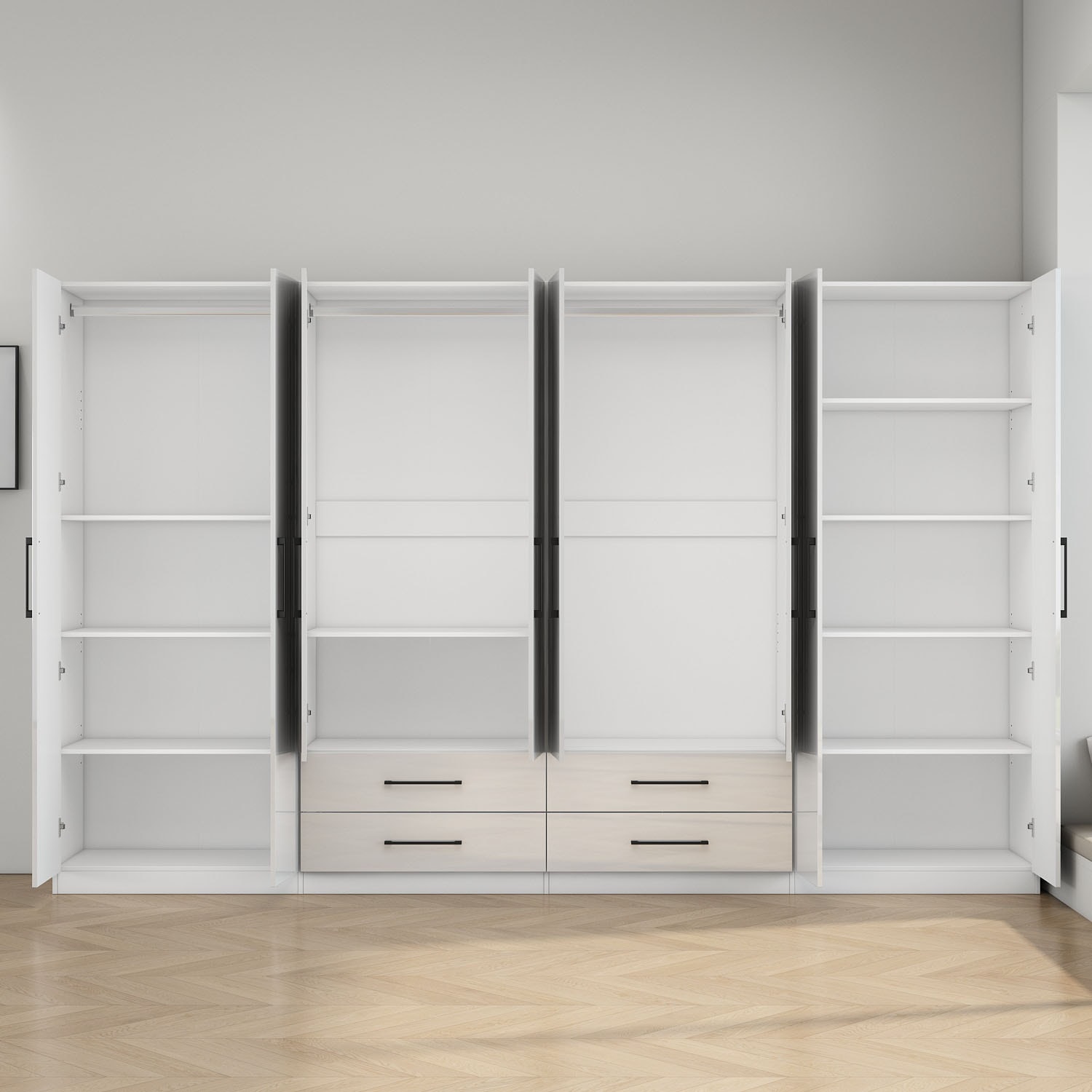 OTTO home Kleiderschrank »Sylt Schlafzimmerschrank Garderobe Schrank in hochglanz mit 8 Türen« Drehtürenschrank mit perfekter Innenausstattung