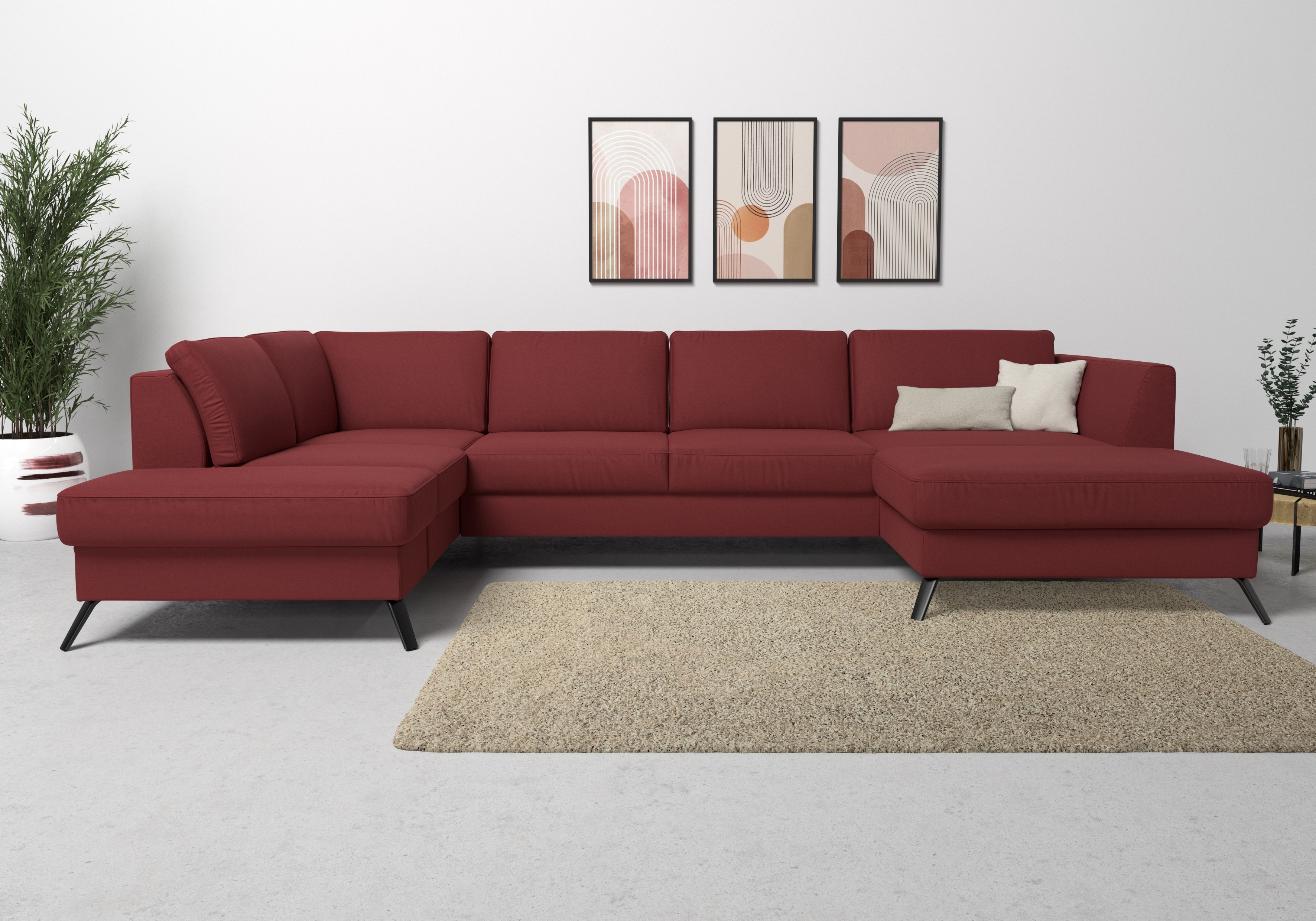 sit&more Wohnlandschaft "Olsen U-Form" inklusive Sitztiefenverstellung, optional Schlaffunktion, 15cm hoch