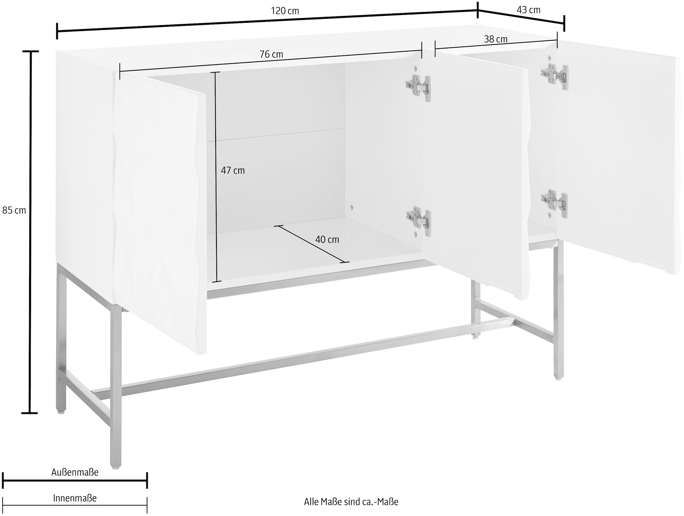 Leonique Sideboard »Rovuma«, in 3D-Optik und goldfarbenem Metallgestell