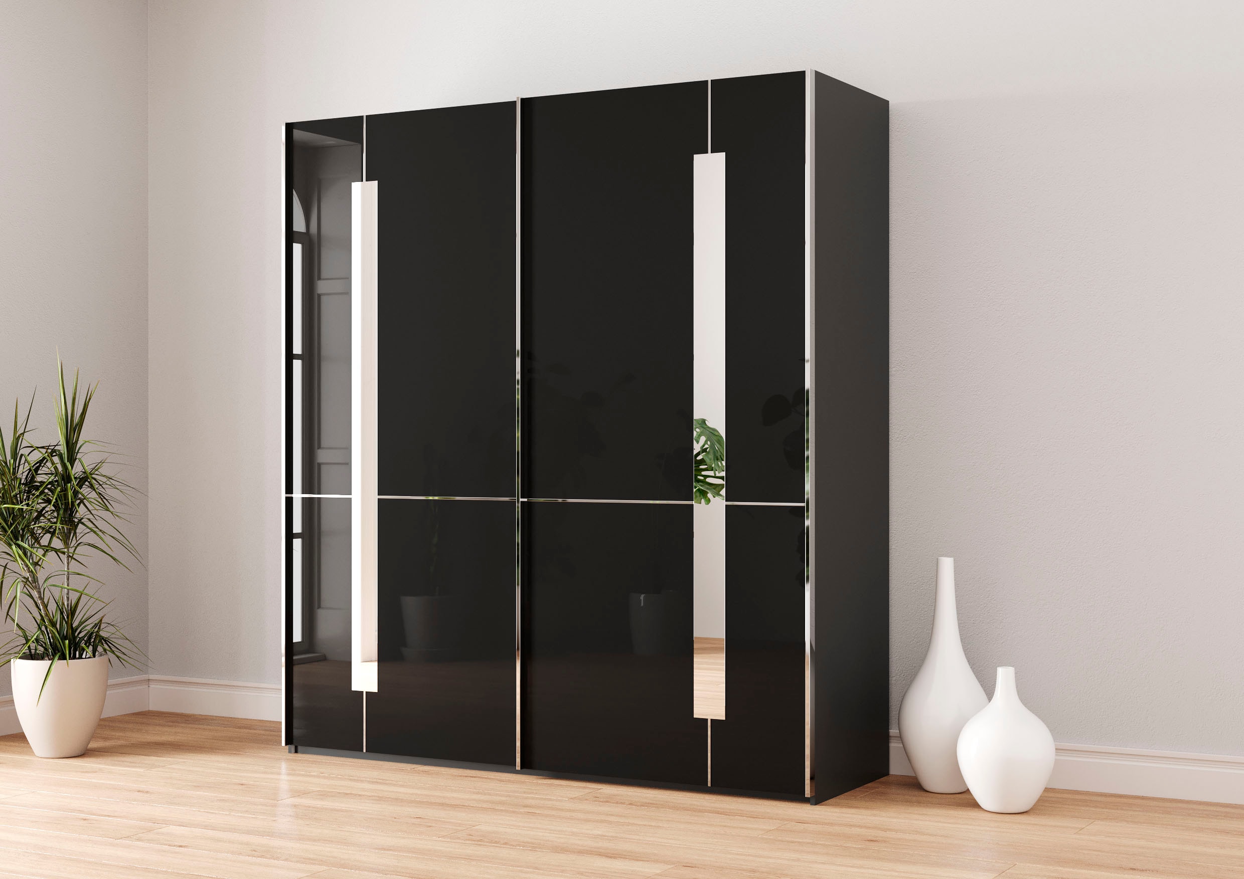 Musterring Schwebetürenschrank "Imola W" inkl. Einlegeböden und Kleiderstangen, mit Glastüren inkl. Zierspiegel