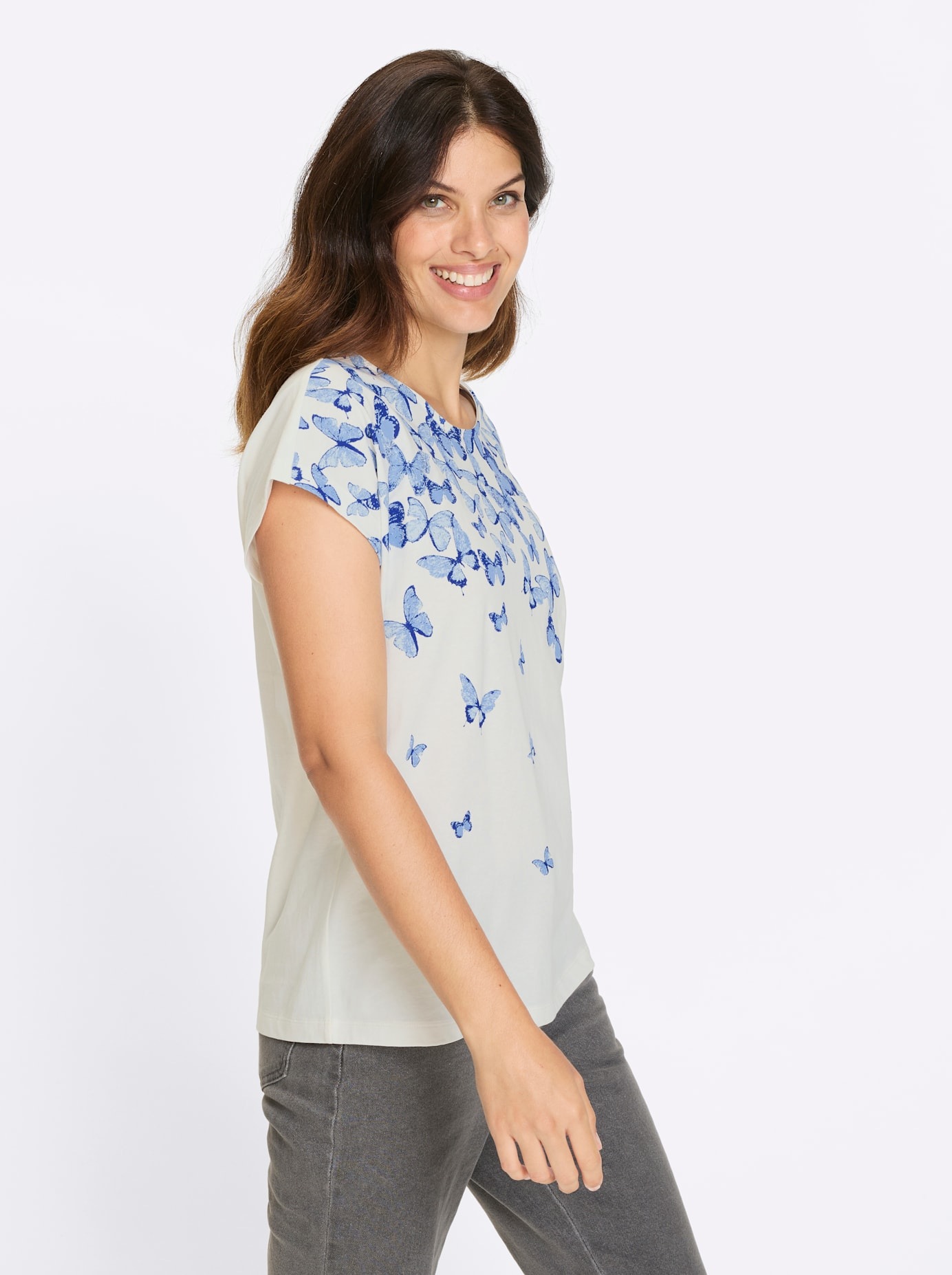 Classic Basics Women's Short Sleeve T-Shirt Ecru/Royal Blue Size 54 6