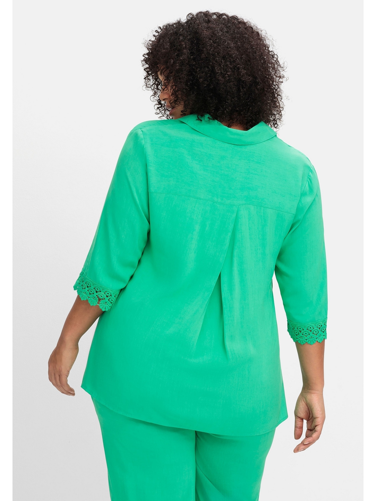 Hemdbluse bestellen Sheego BAUR am | 3/4-Arm, fließende »Große Größen«, Spitze mit Qualität weich