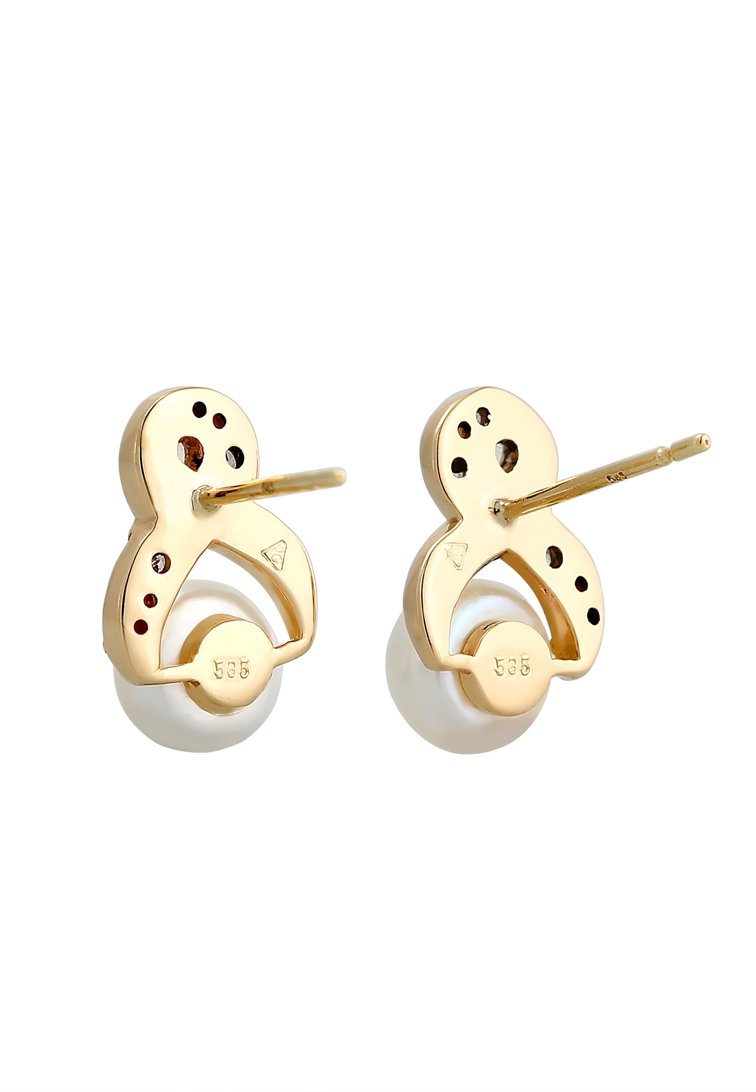 Elli Premium Paar Ohrstecker »Infinity Zirkonia Süßwasserperle 585 Gelbgold«