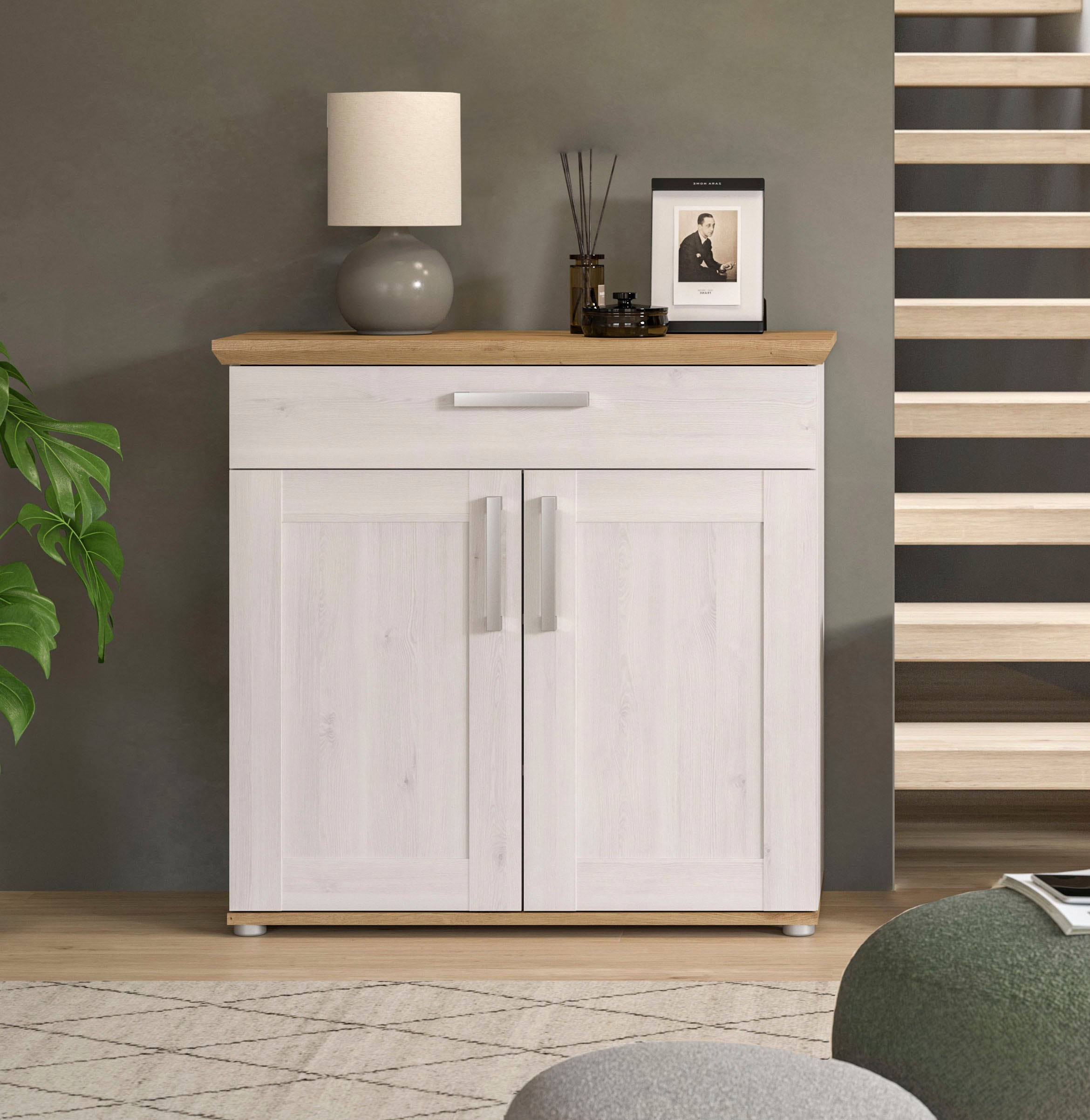Home affaire Schuhschrank »COSENZA, TOPSELLER!, Breite 95 cm, 2 Türen, 2 Böden, 1 Schubkasten«, in Landhausoptik, Kommode, Anrichte, Schrank, Sideboard