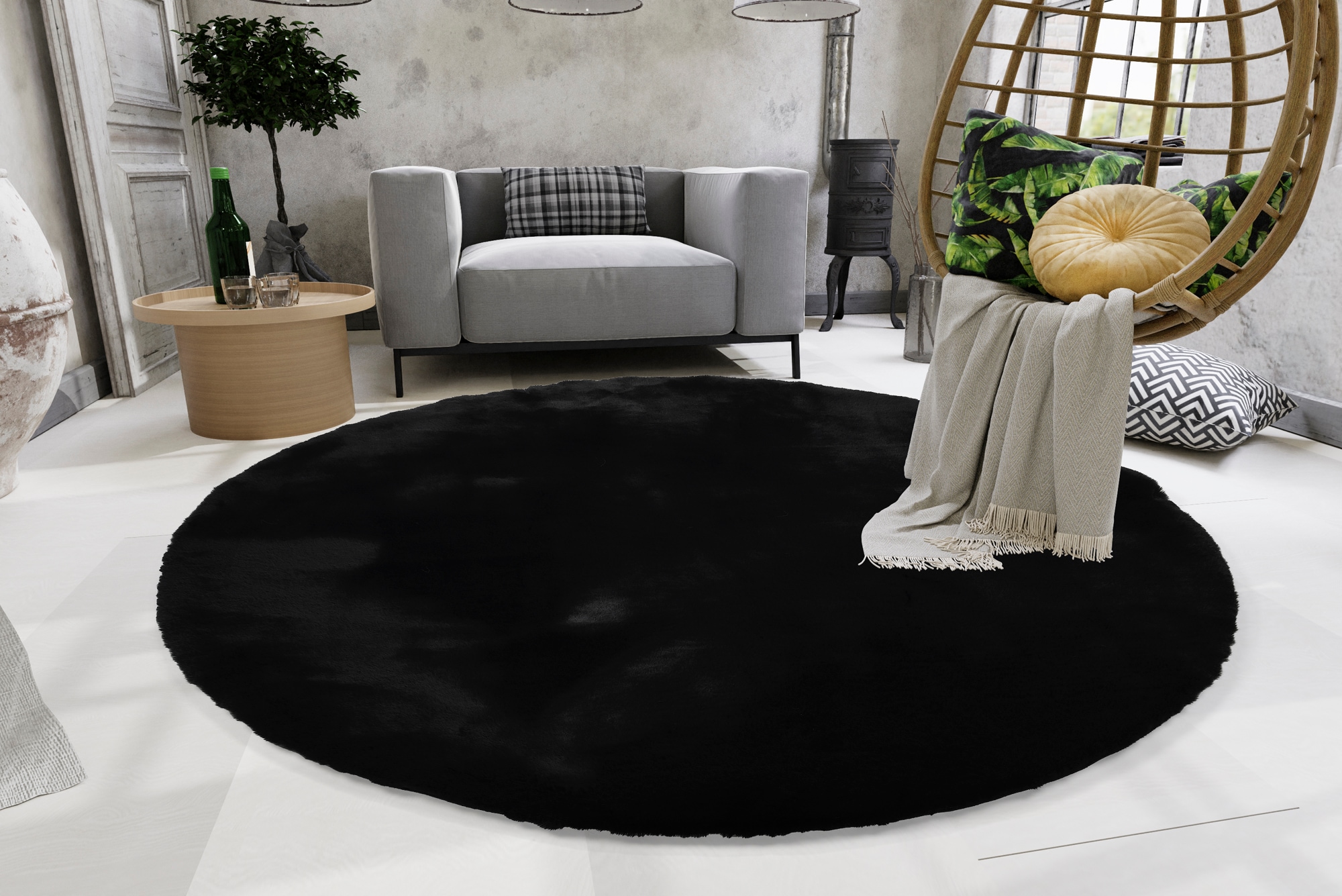 OCI DIE TEPPICHMARKE Teppich »ROCKY SOFT«, rund, 35 mm Höhe, Kunstfell, weich, kuschelig, maschinell gewebt, waschbar