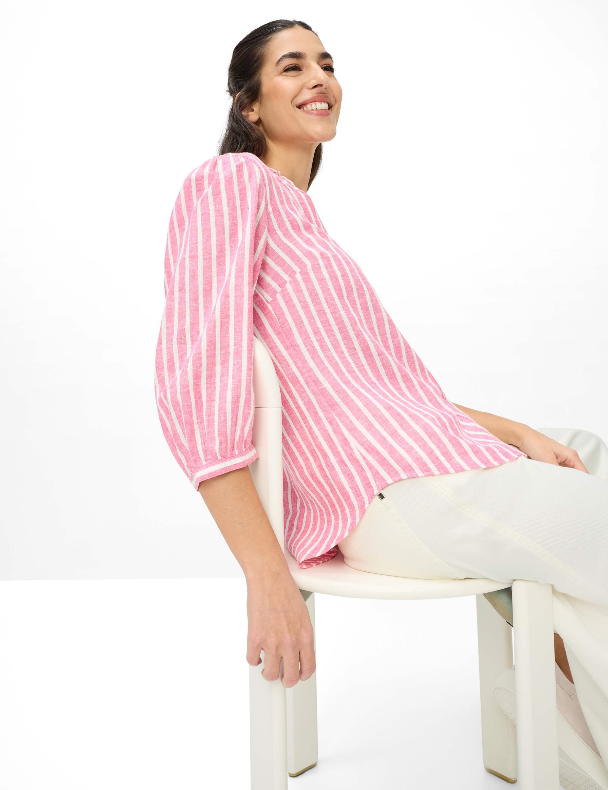 Klassische Bluse BRAX "Style VIOLET", Damen, Gr. 46, pink, Web, 55% Leinen, 44% Viskose, 1% Metallfaser, Blusen Bluse 3