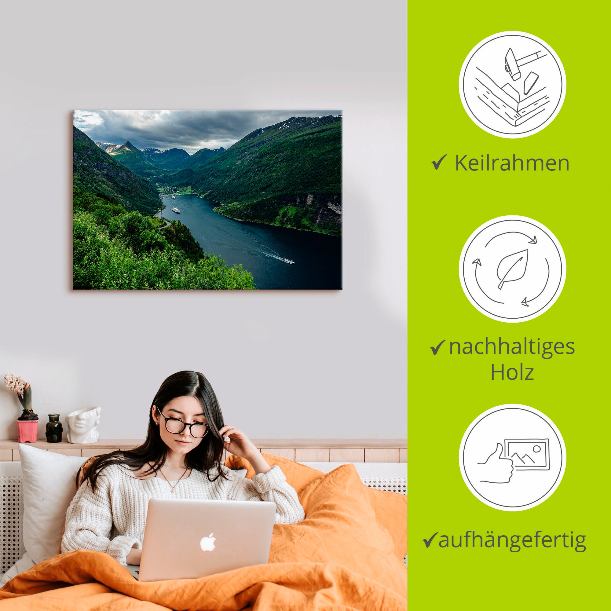 Artland Wandbild »Blick auf den Geirangerfjord Norwegen«, Küste, (1 St.), als Alubild, Outdoorbild, Leinwandbild, Poster in verschied. Größen