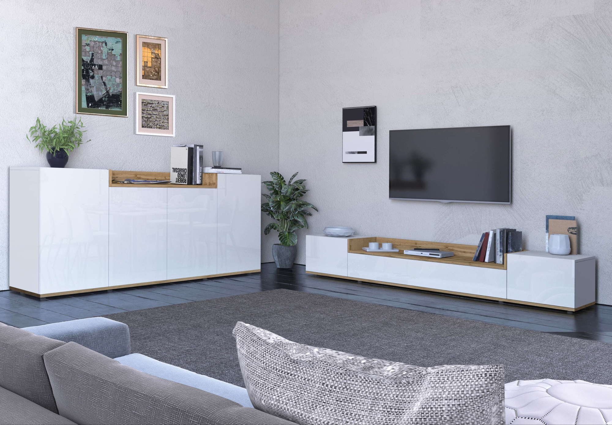 OTTO home Sideboard »BOLSENA, Kommode, Schrank,Lowboard mit 6 Fächer und offenes Ablagefach« 1 Stk. tlg. Breite 160 cm,stehend/hängend,Fronten Hochglanz lackiert,Made in Italy